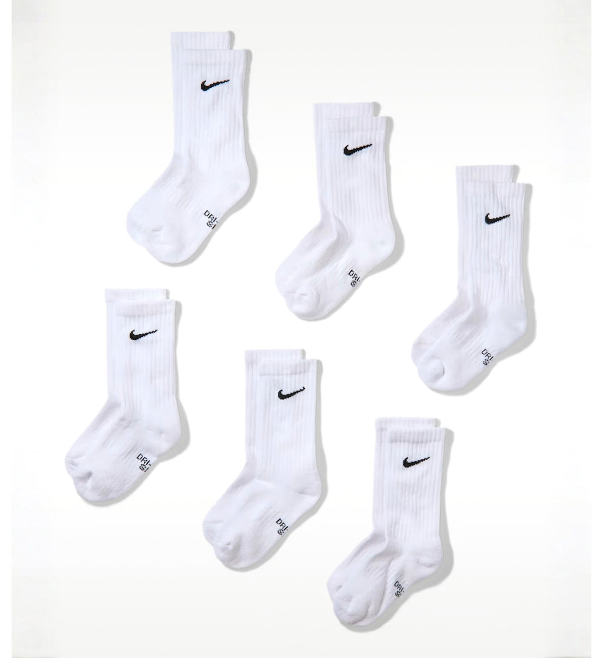 Performance Cushioned Crew Kids' Training Socks White/Black (6 Pairs)