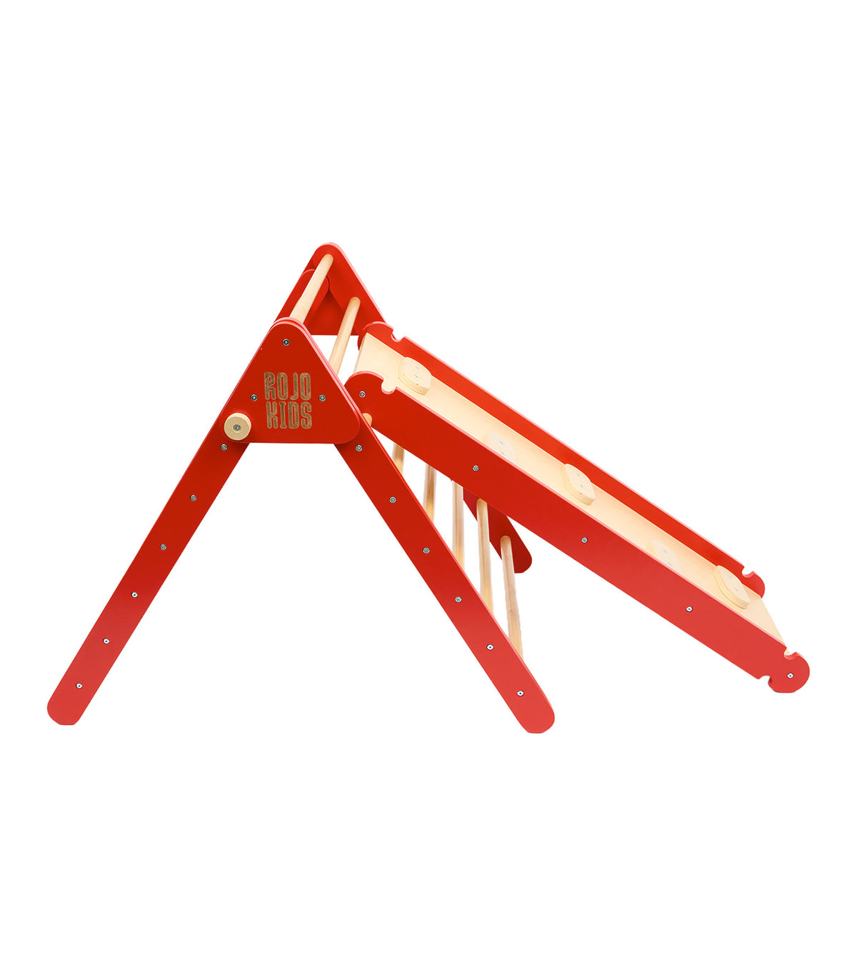 Pikler Triangle with Slide and Climb Board Red