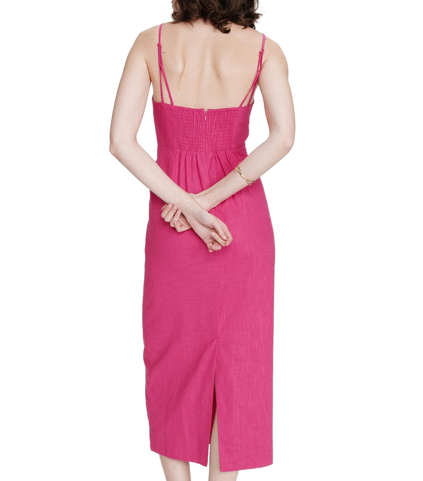 Veranys Fitted Square-Neck Long Linen Dress Fuchsia