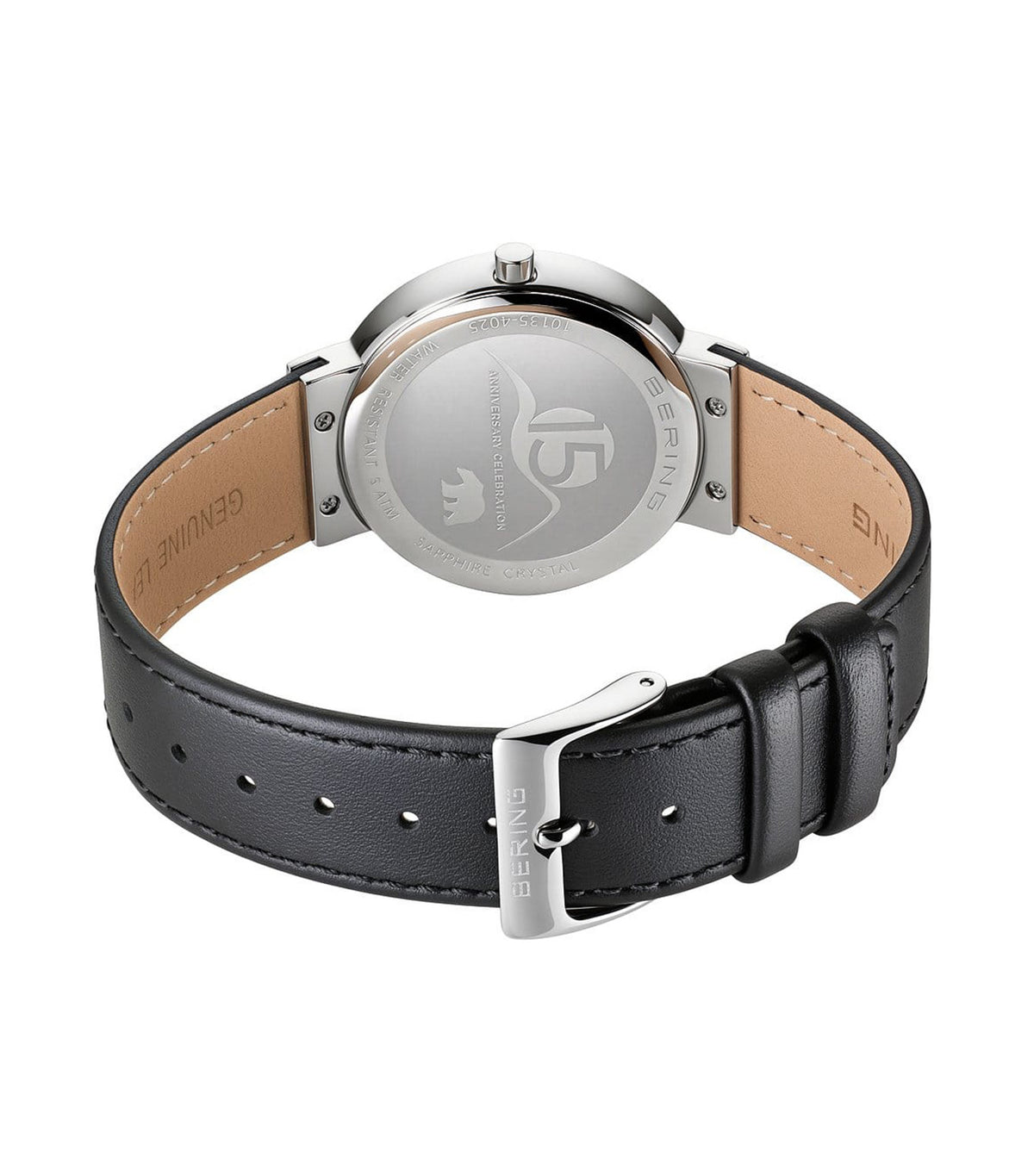 10135-4025 Women's Calfskin Strap Watch Silver/Black