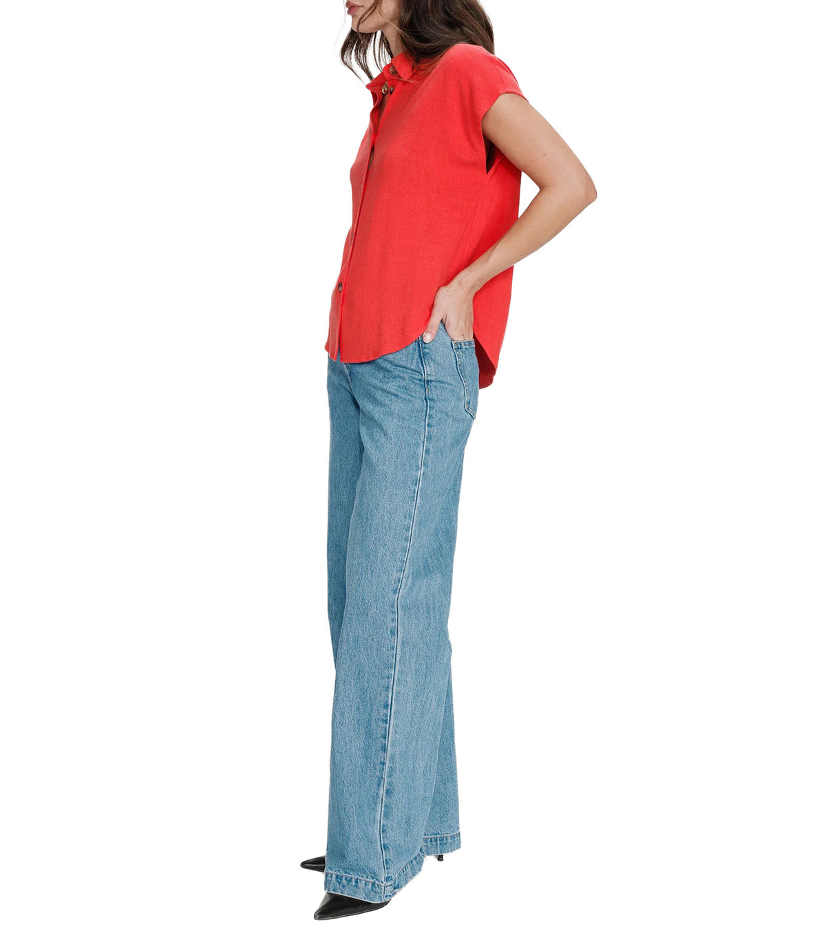 Perez Fluid Short-Sleeved Linen Shirt Blood Red