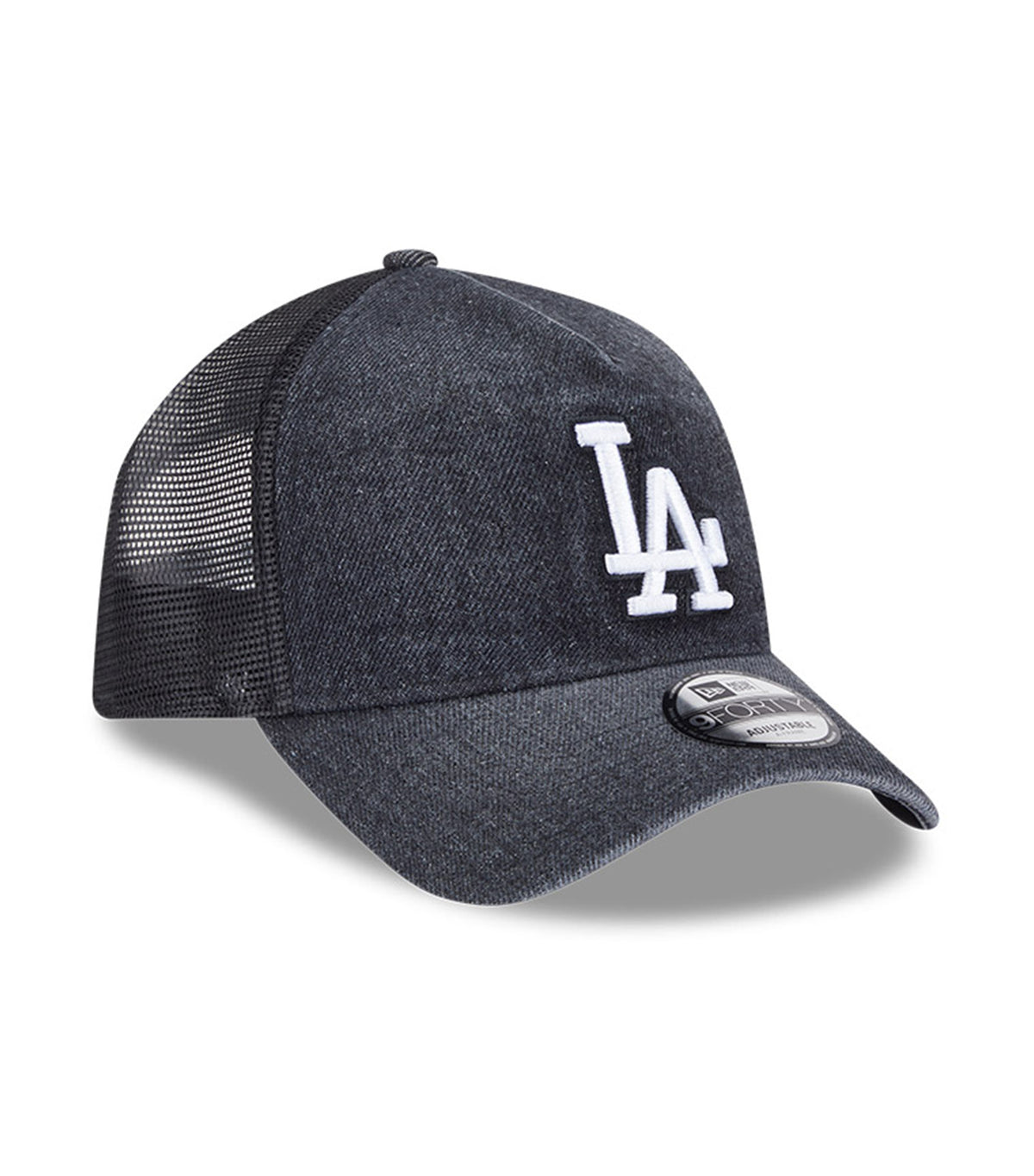 Los Angeles Dodgers Washed Denim Q126 9FORTY A-Frame Trucker Adjustable Cap Black