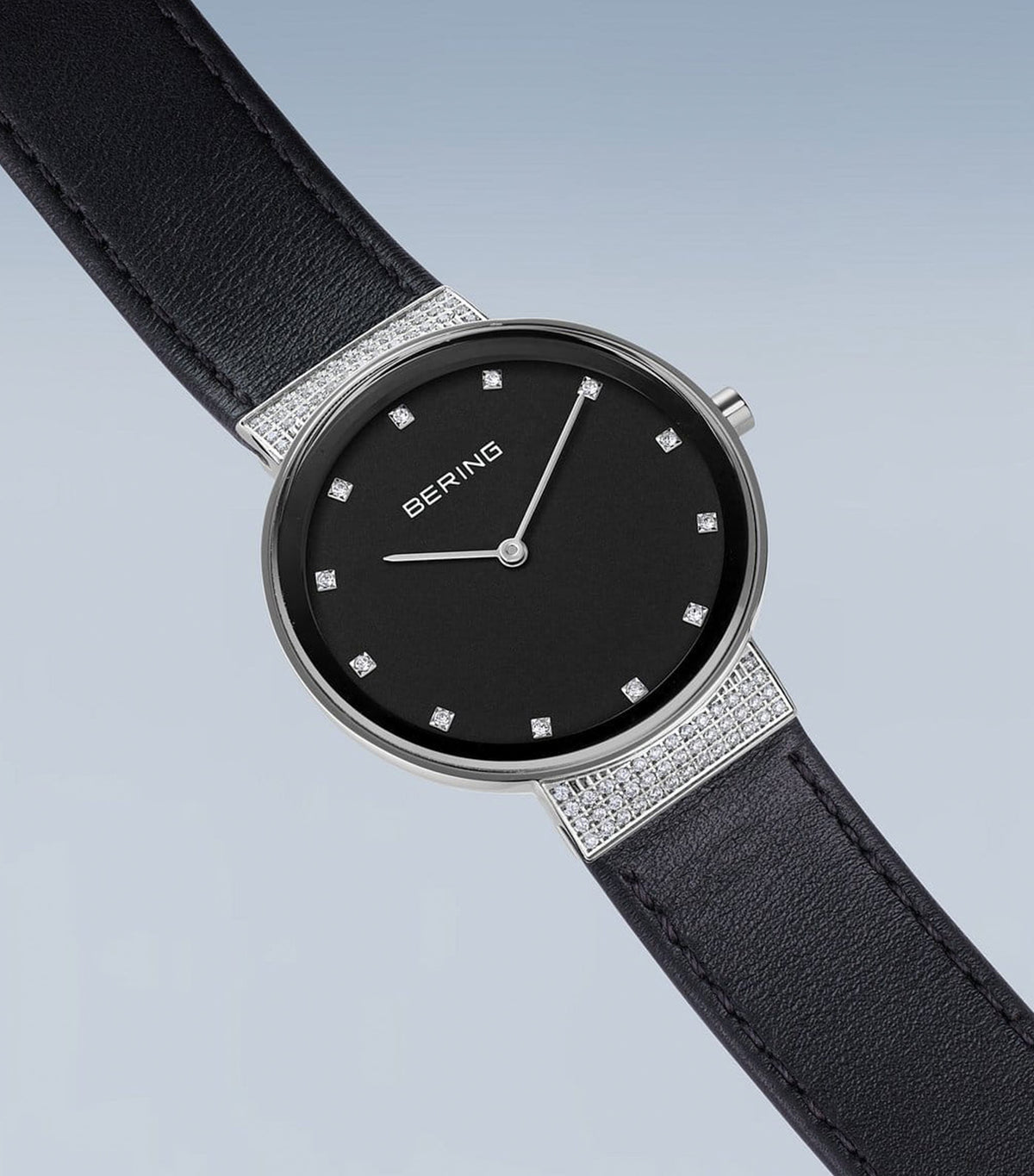 10135-4025 Women's Calfskin Strap Watch Silver/Black