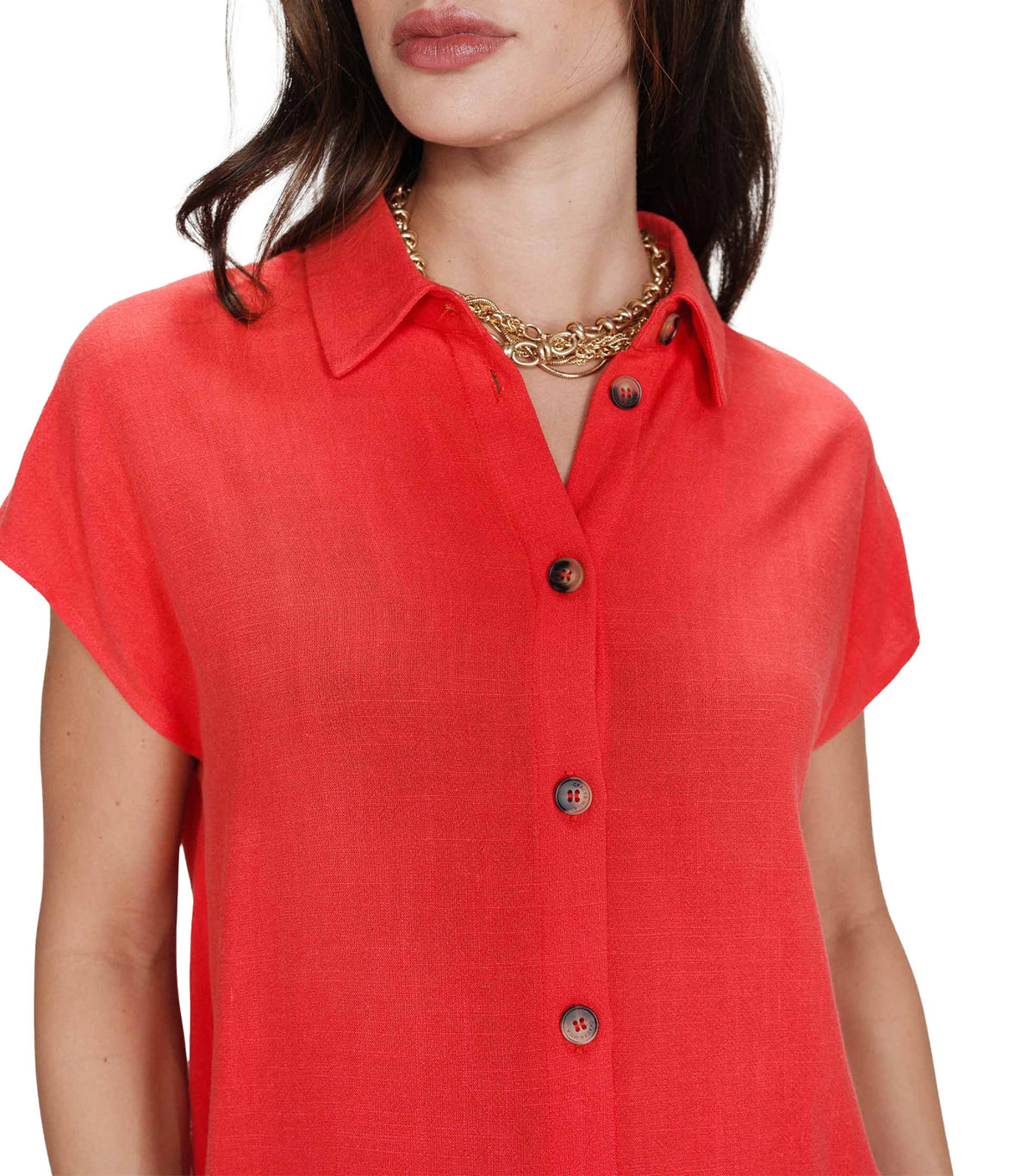 Perez Fluid Short-Sleeved Linen Shirt Blood Red