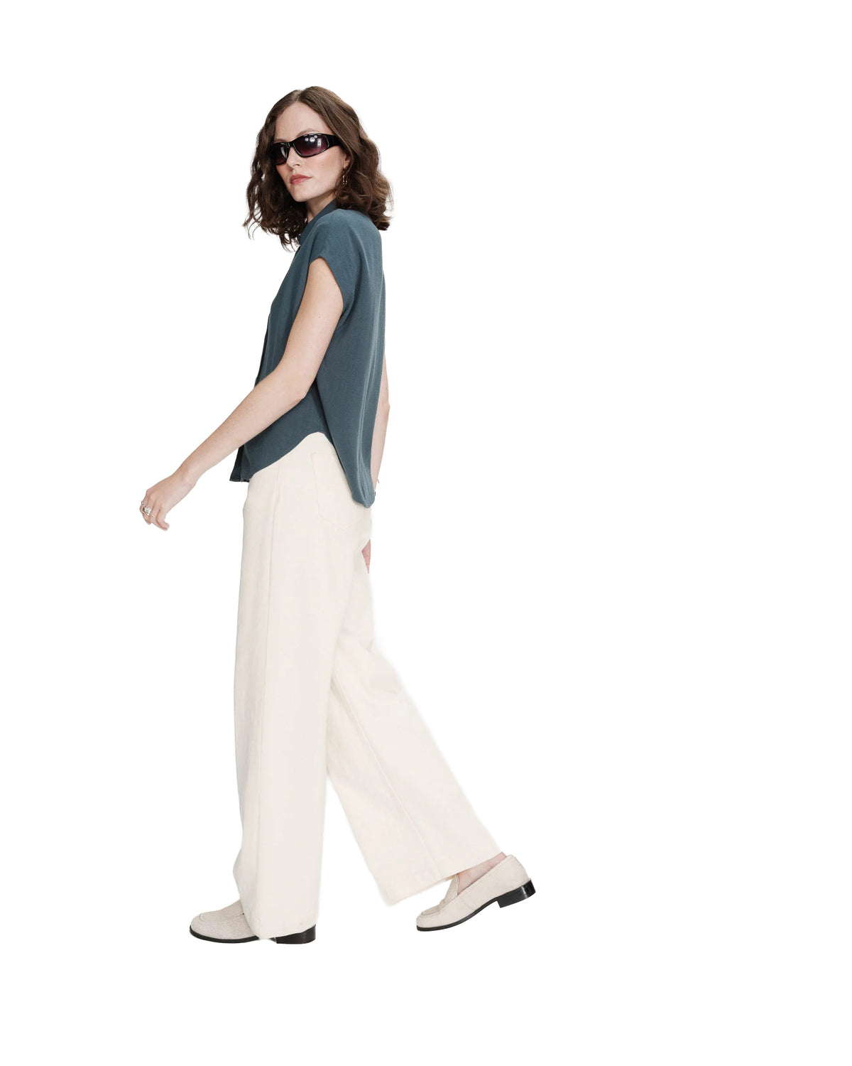 Perez Fluid Short-Sleeved Linen Shirt Emerald Green