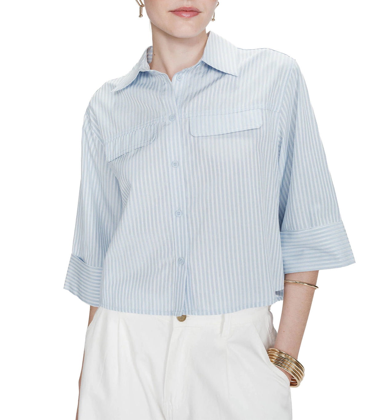 Voice Short Striped Shirt Sky Blue