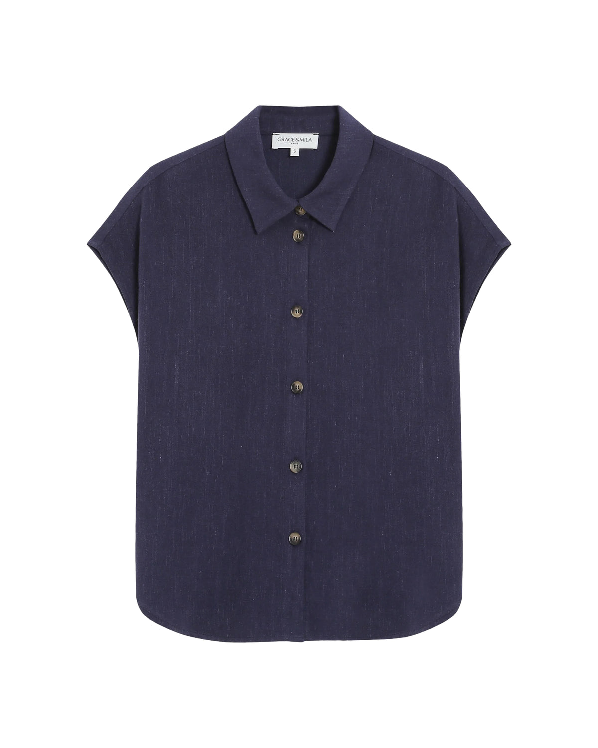 Perez Fluid Short-Sleeved Linen Shirt Navy