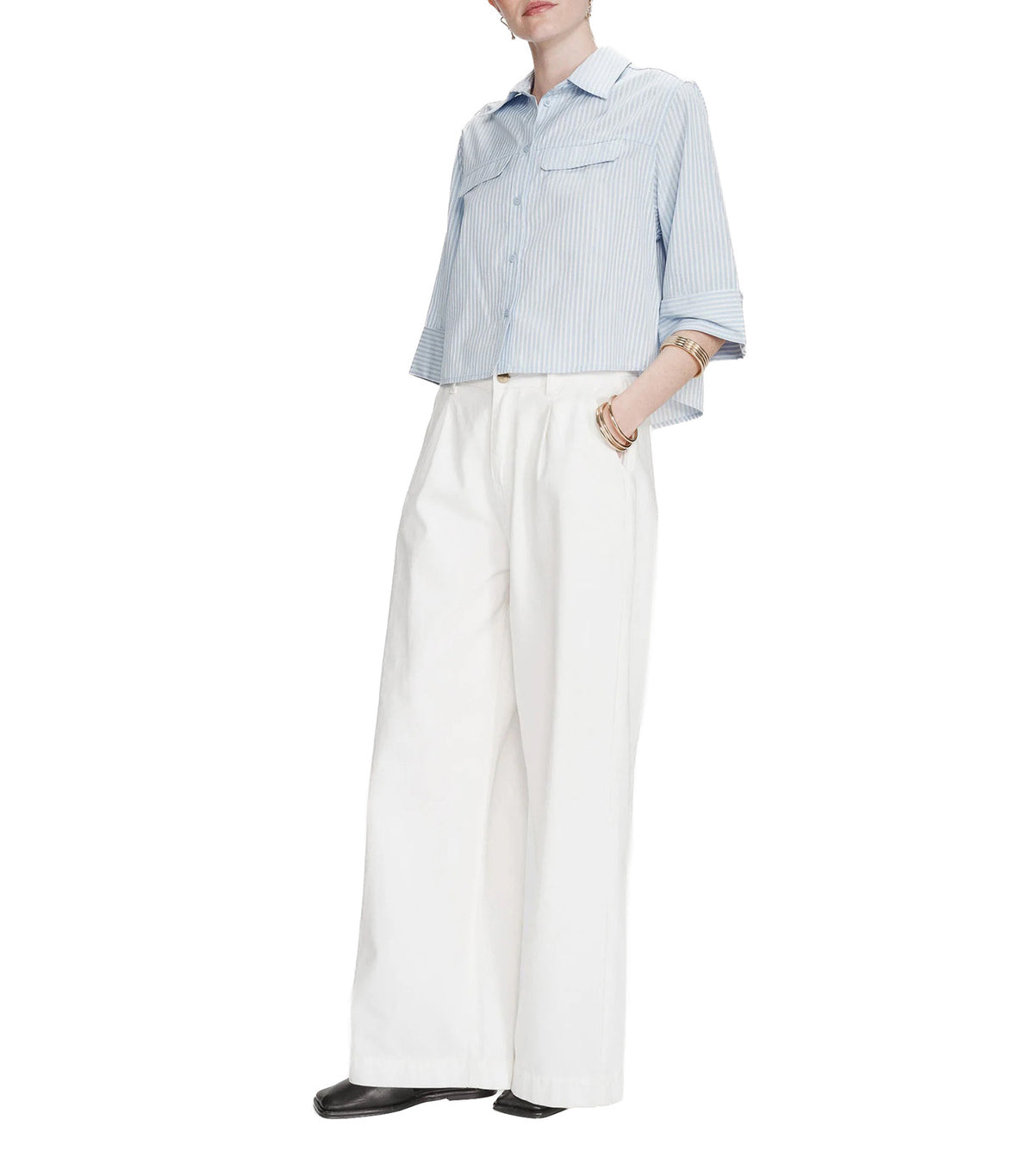 Voice Short Striped Shirt Sky Blue