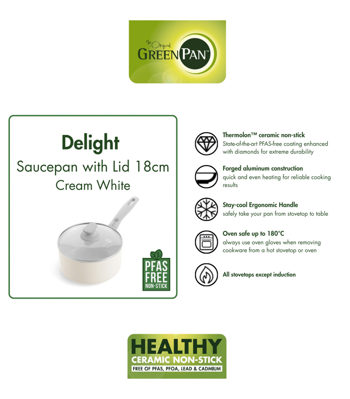 Delight Saucepan with Lid Cream White