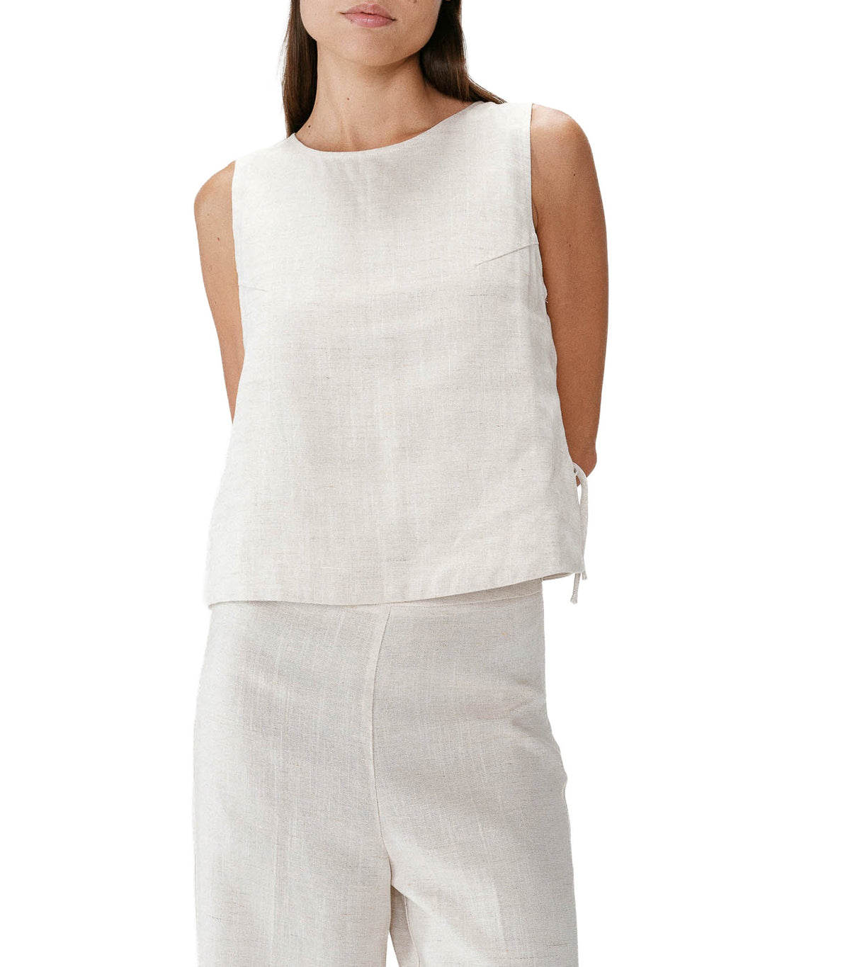 Wesca Straight-Cut Sleeveless Tie-Front Top Sand