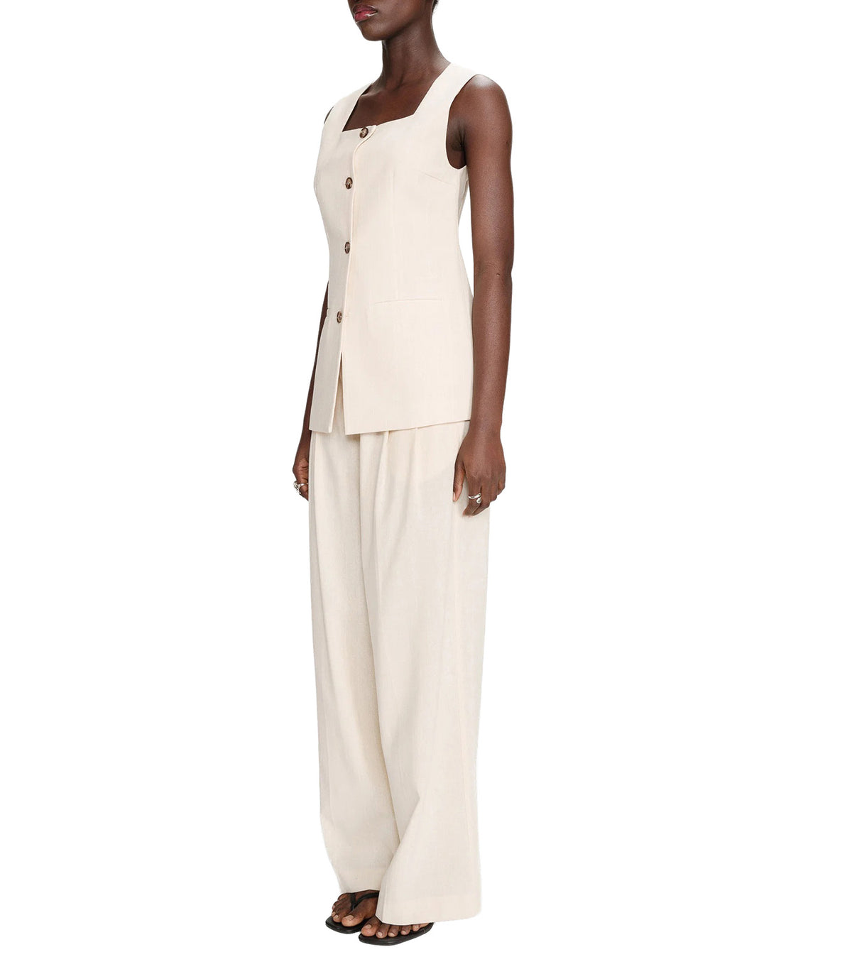 Vic Sleeveless Striped Linen Vest Vanilla