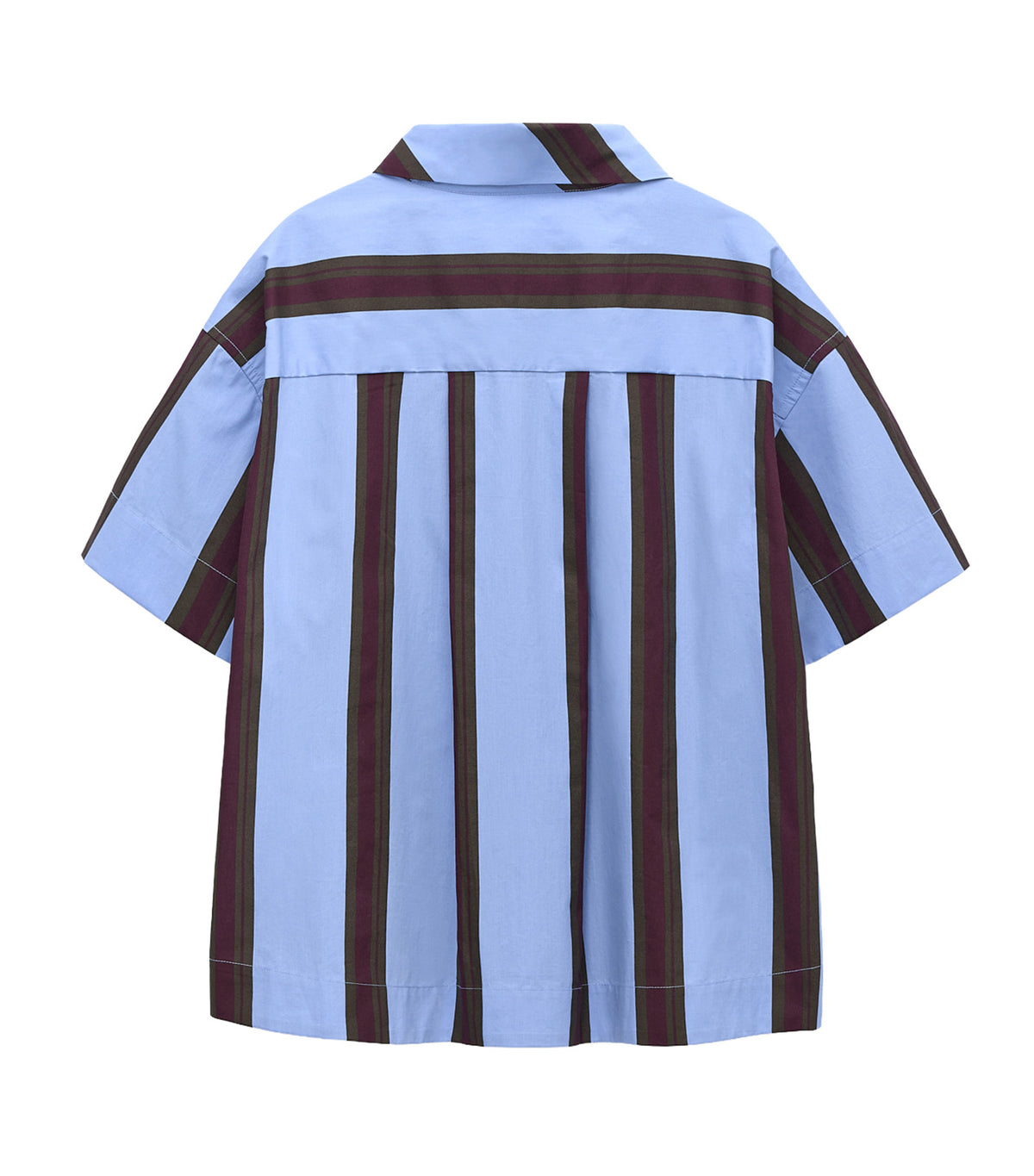 Cotton Striped Asymmetric Crop Shirt Blue Stripe