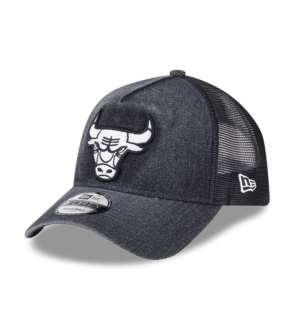 Chicago Bulls Washed Denim Q126 9FORTY A-Frame Trucker Adjustable Cap Black