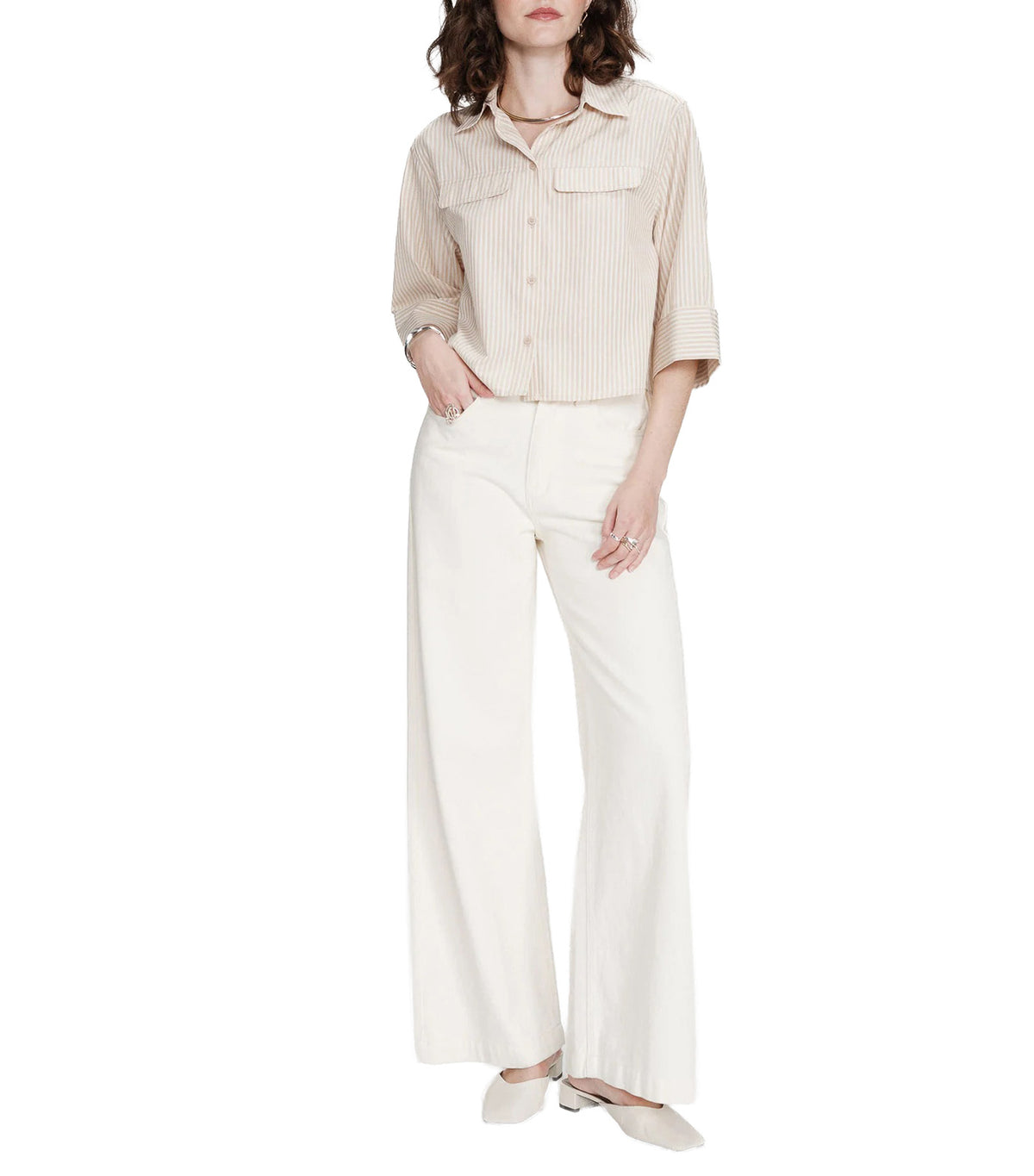Voice Short Striped Shirt Sand