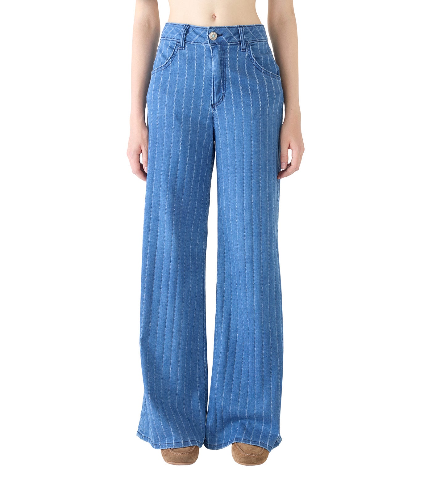 Five Wide Leg Stripe Denim Silk Blue