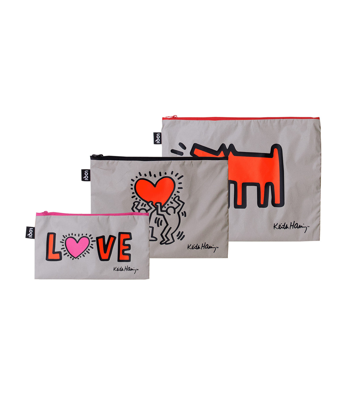 KEITH HARING Dog, Heart, Love Reflective Zip Pockets
