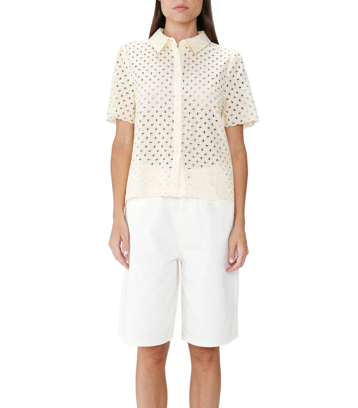 Waverine Lace Shirt with Short Sleeves Yellow