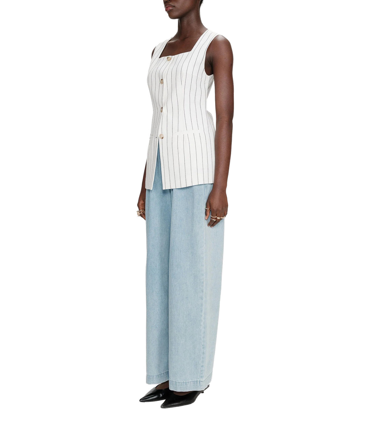 Vic Sleeveless Striped Linen Vest White