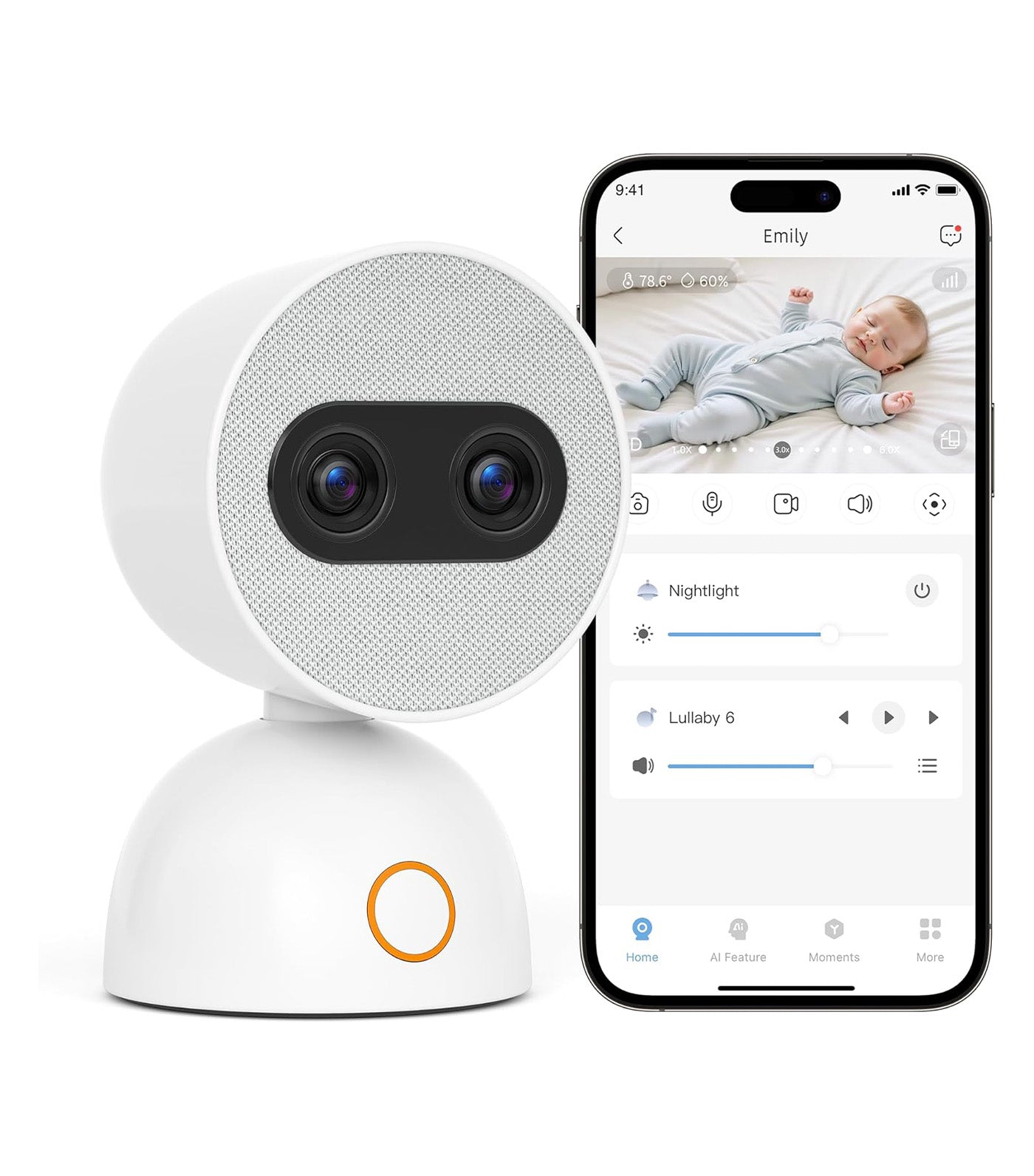 Simsky AI Baby Monitor (App & 7" Touch Screen Monitor) White