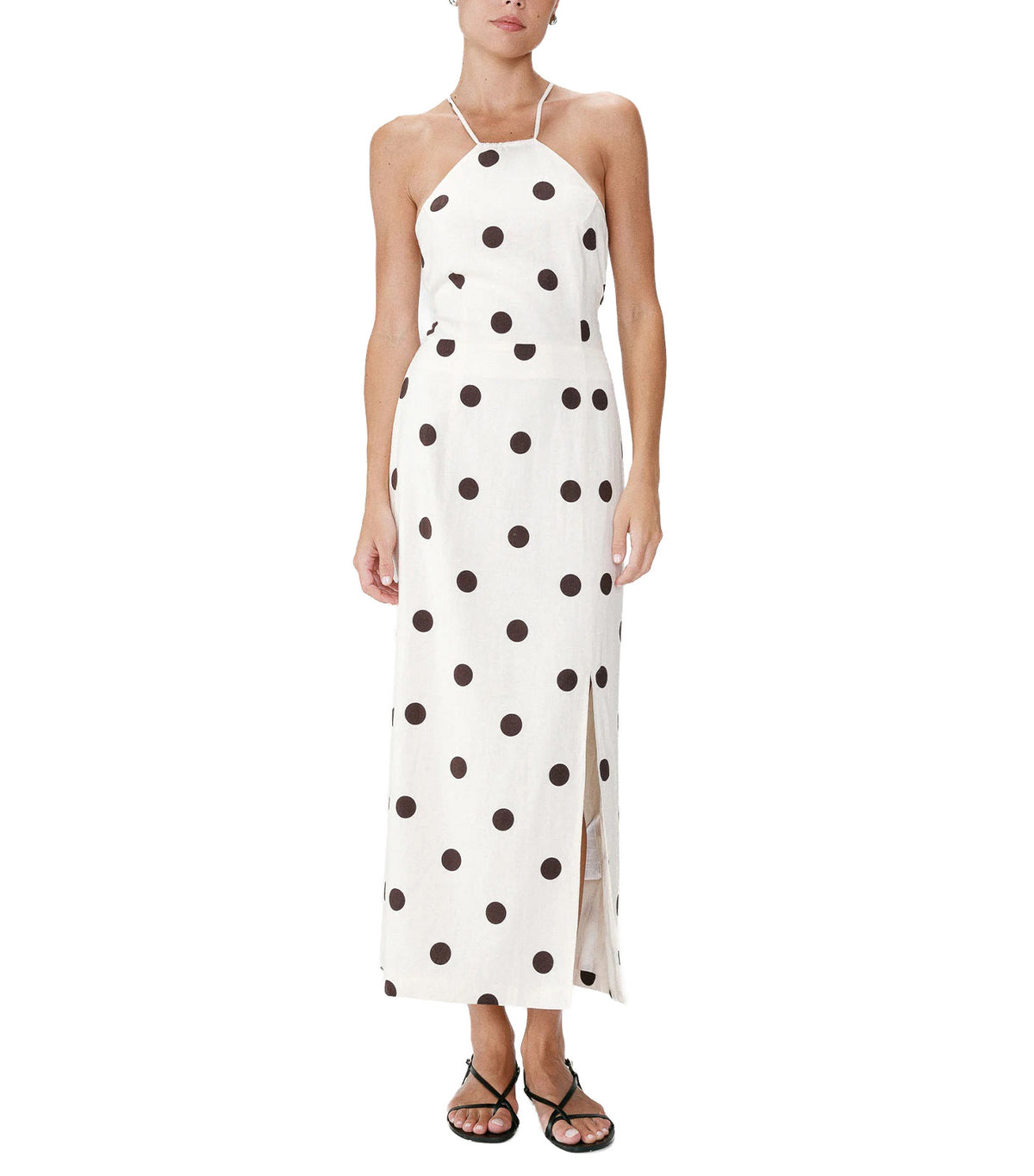 Wyella Fitted Polka Dot Long Dress Ecru