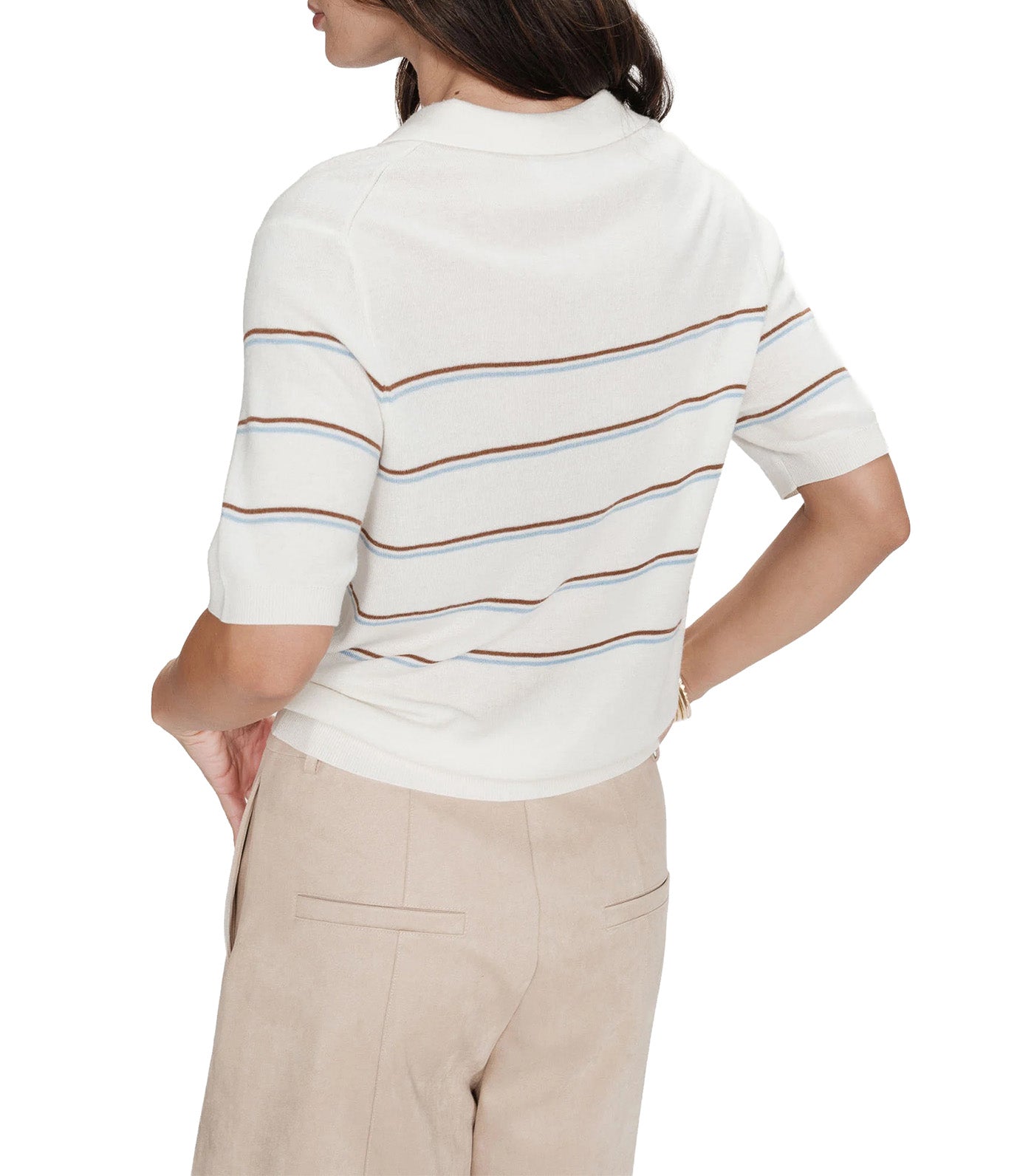 Veracruz Striped Short-Sleeve Polo Ecru