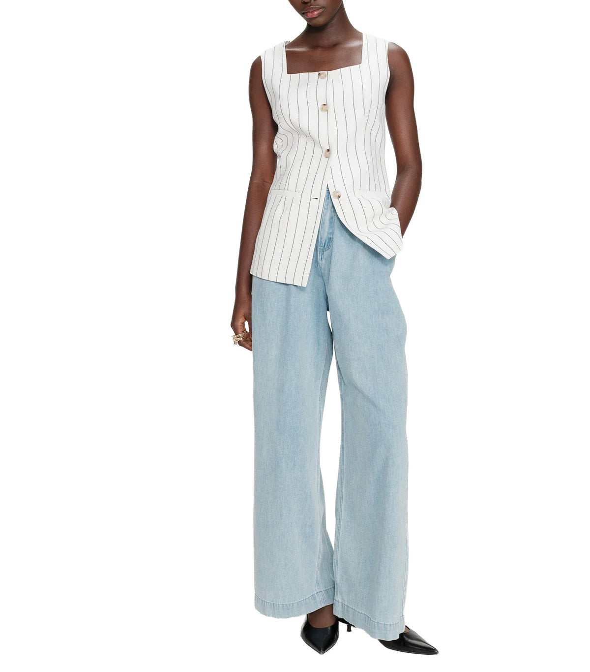 Vic Sleeveless Striped Linen Vest White