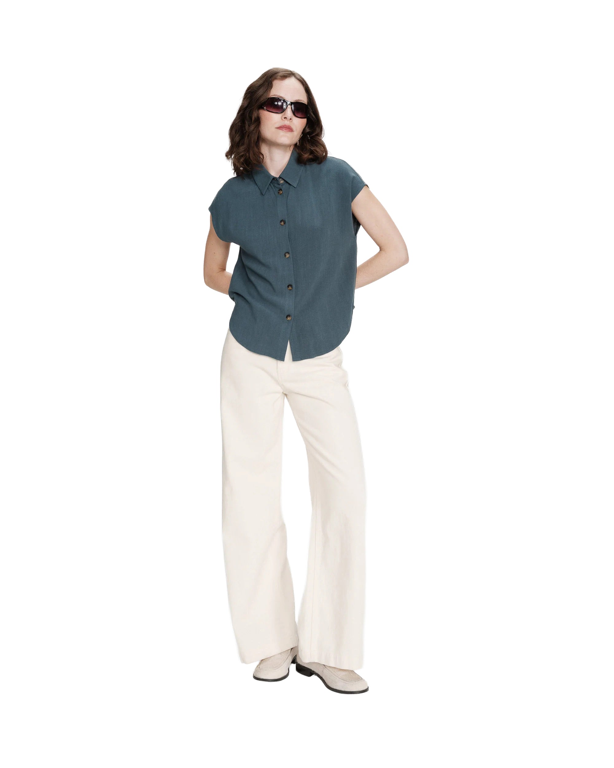 Perez Fluid Short-Sleeved Linen Shirt Emerald Green