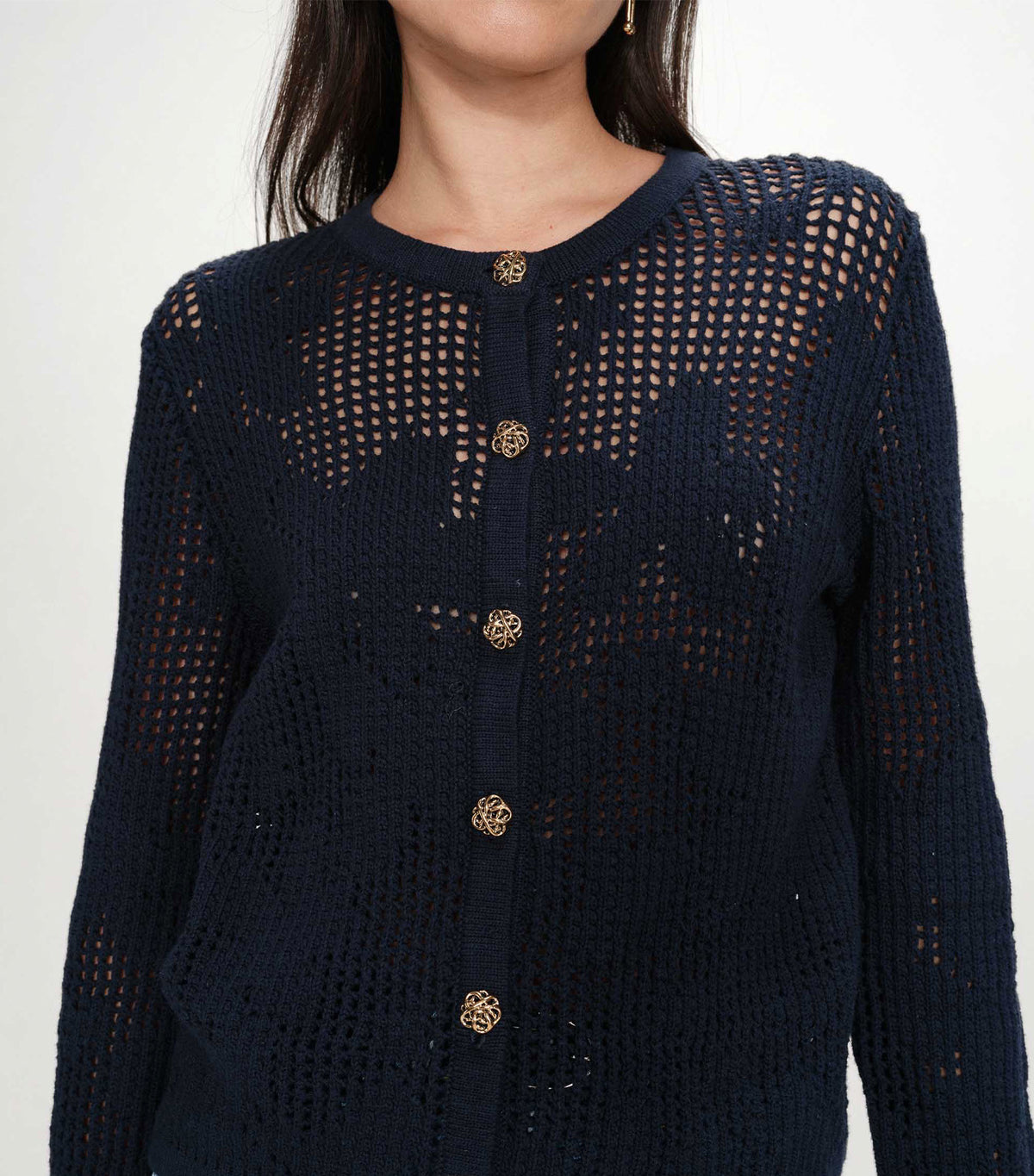 Velasquez Openwork Knit Long-Sleeve Cardigan Marine