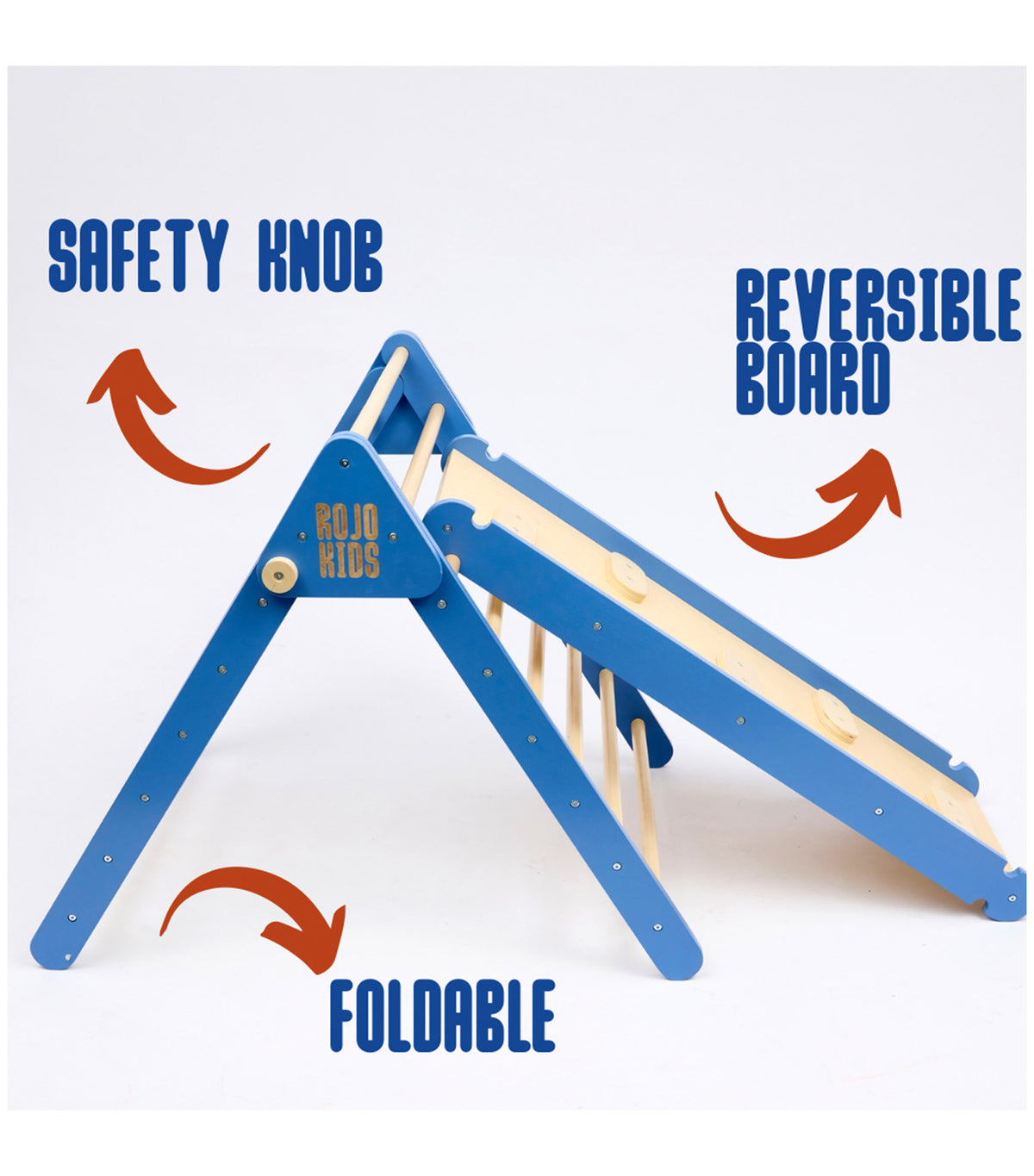 Pikler Triangle with Slide and Climb Board Blue