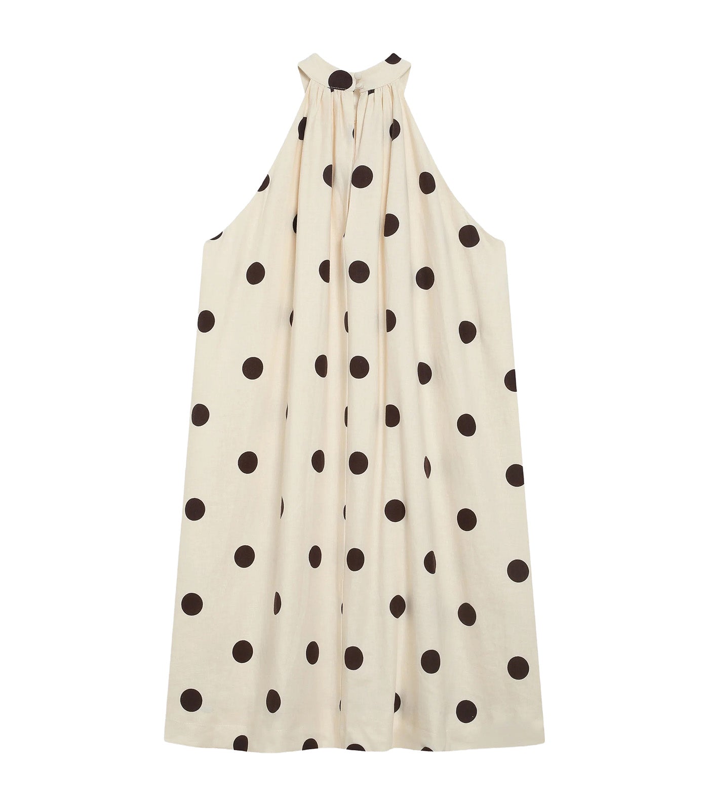 Warna Flared Short Sleeveless Polka-Dot Dress Ecru
