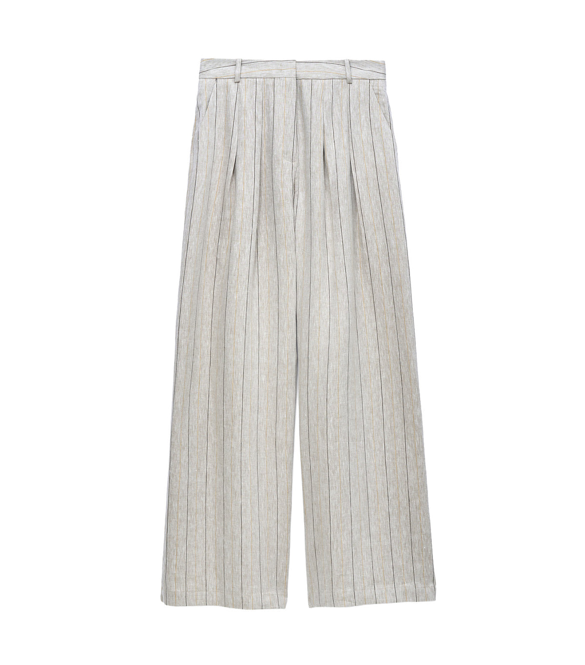 European Linen Striped Straight Trousers Brown Stripe