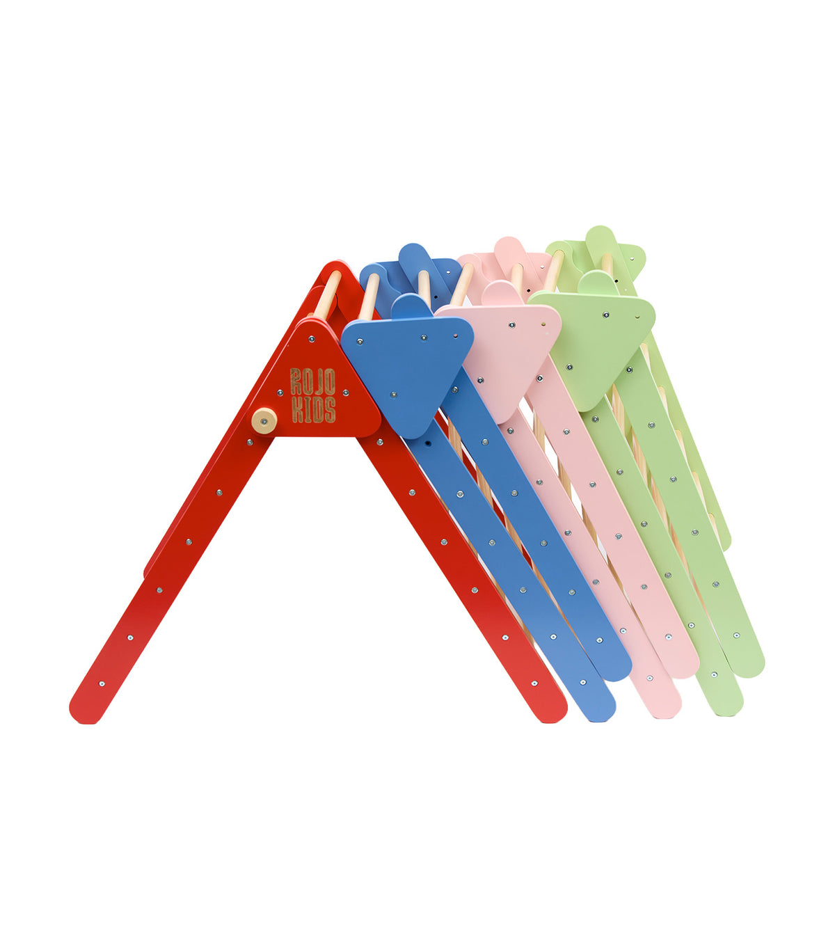 Pikler Triangle with Slide and Climb Board Red