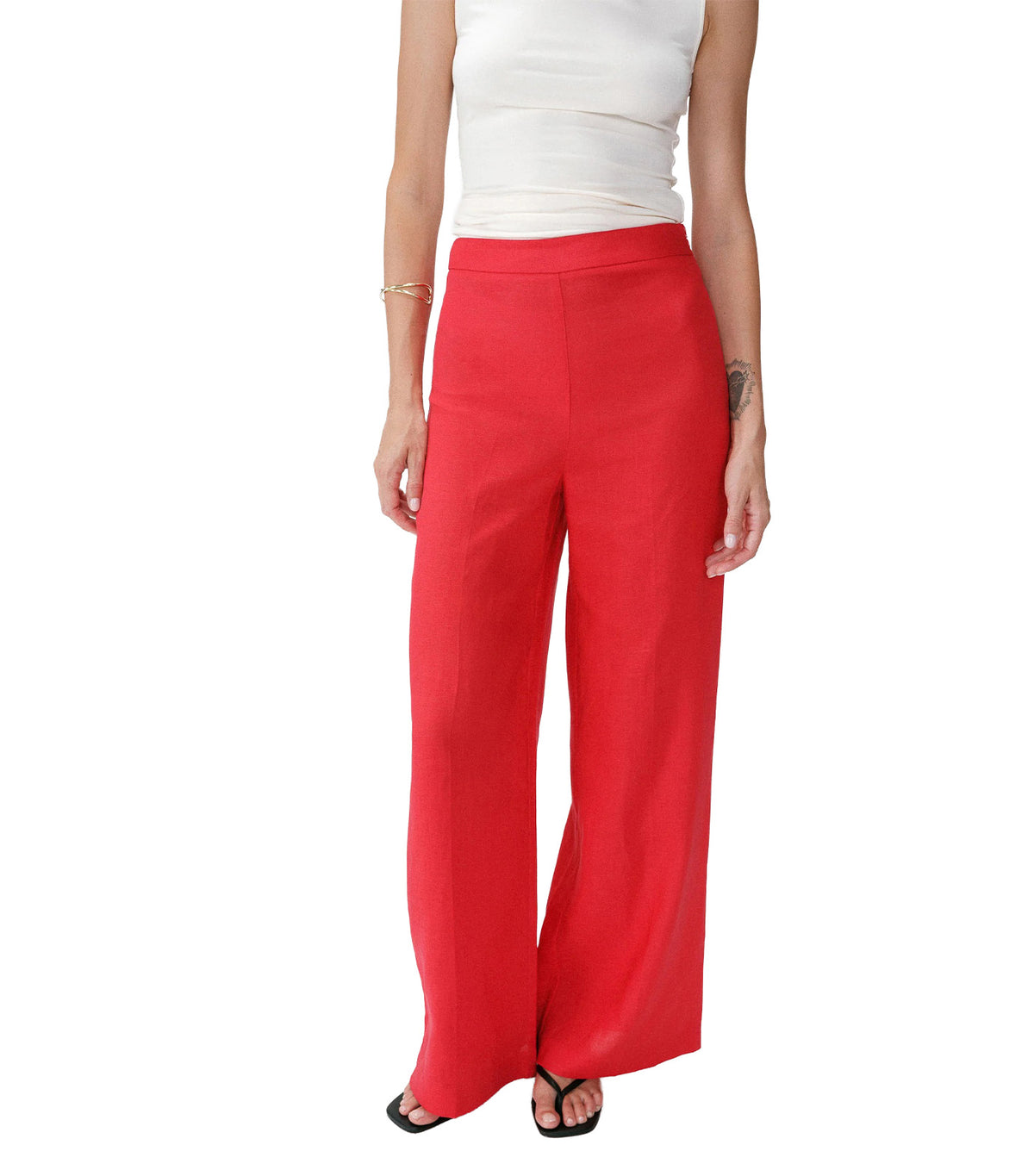 Wesley High-Waisted Wide-Leg Linen Trousers Red