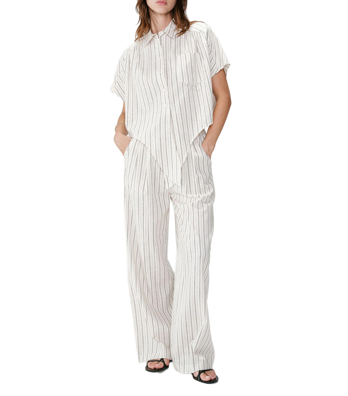 Weston Striped Linen and Tencel Wide-Leg Pants Sable