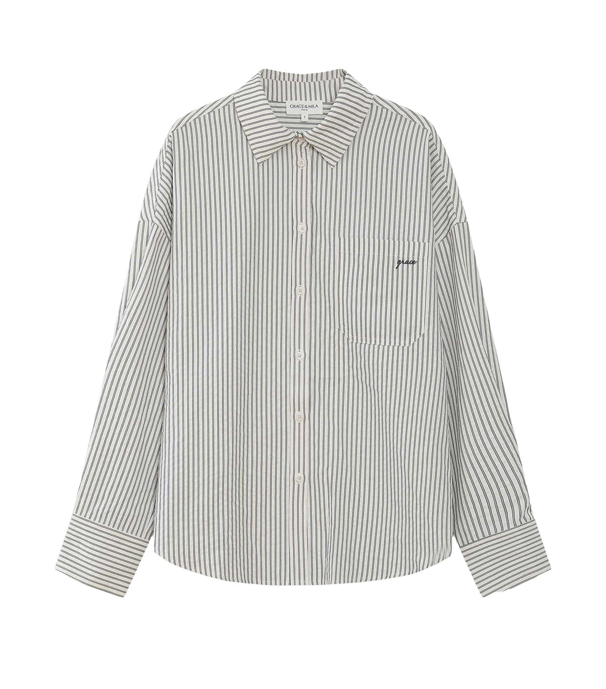Vipera Oversized Striped Cotton Shirt Navy