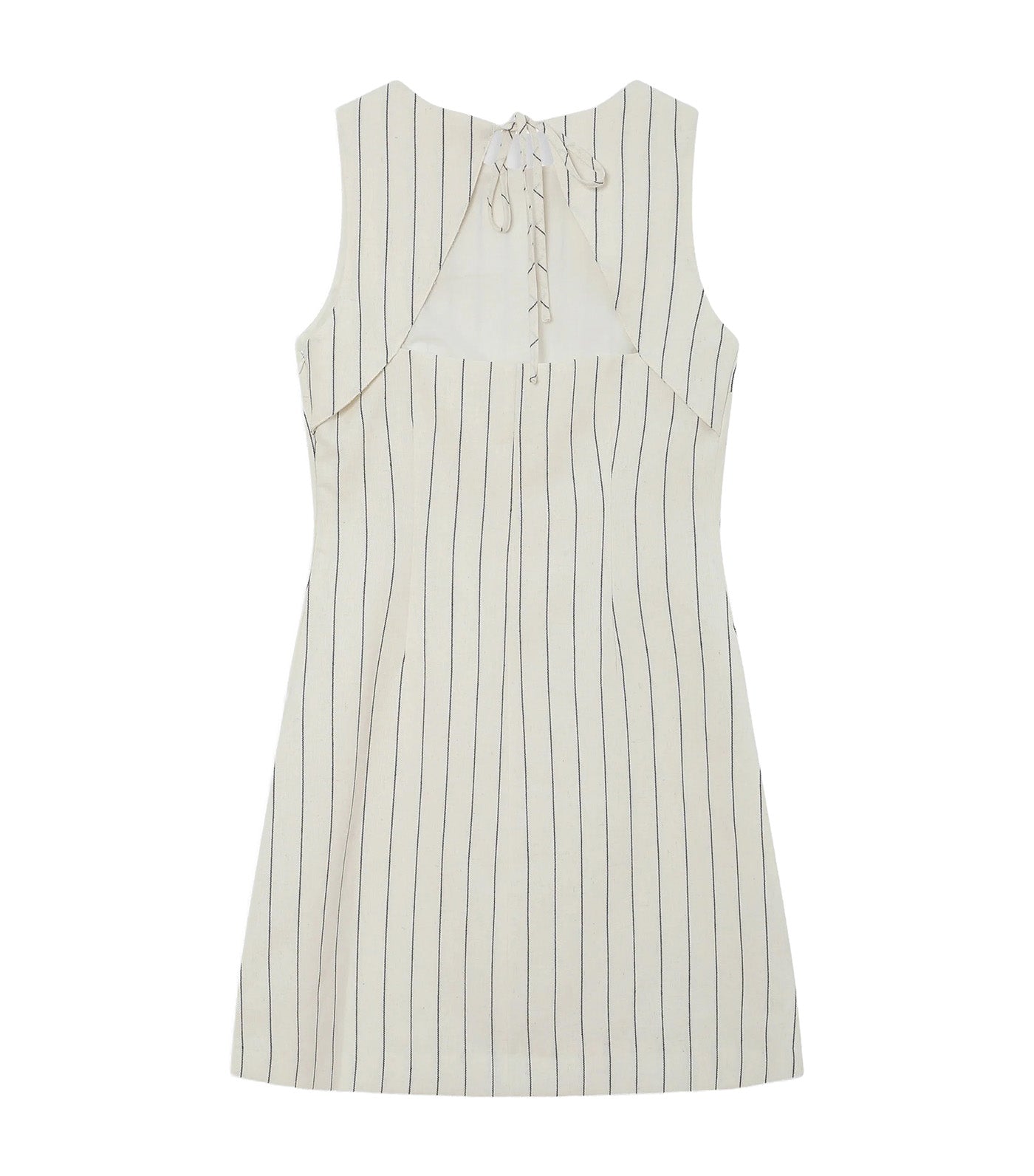 Vea Straight-Cut Short Striped Linen Dress White