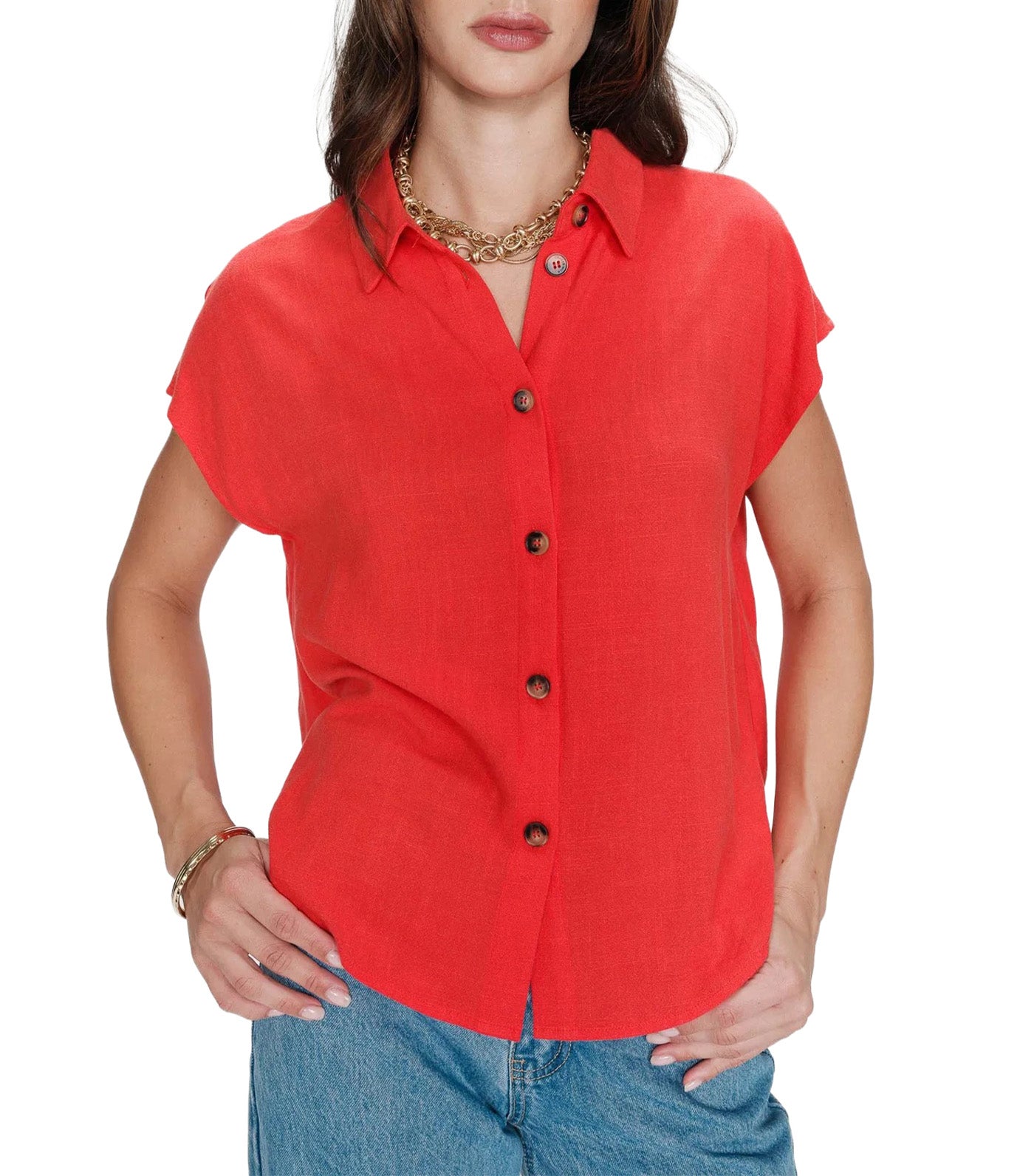 Perez Fluid Short-Sleeved Linen Shirt Blood Red