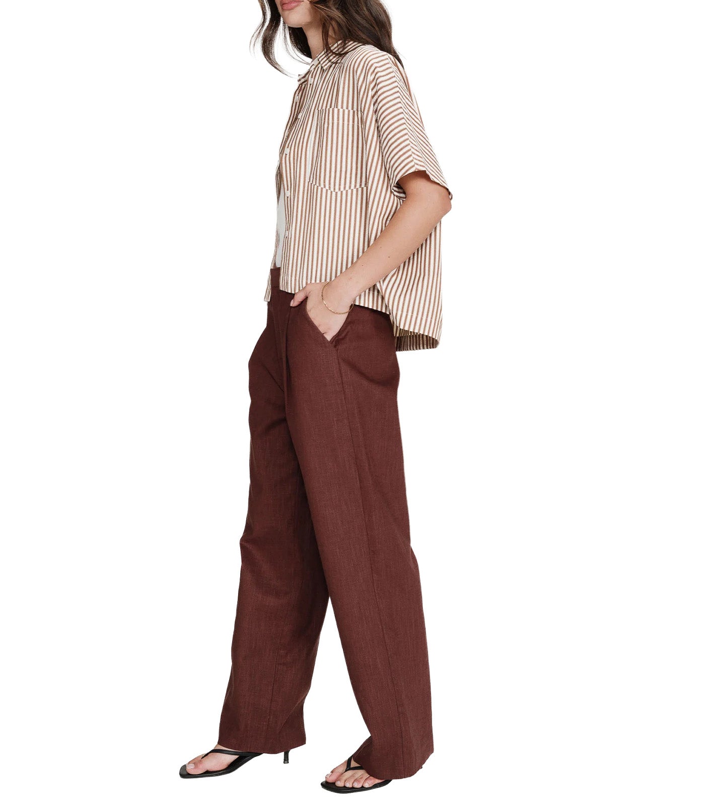 Vercia Loose Short-Sleeved Striped Shirt Mocha