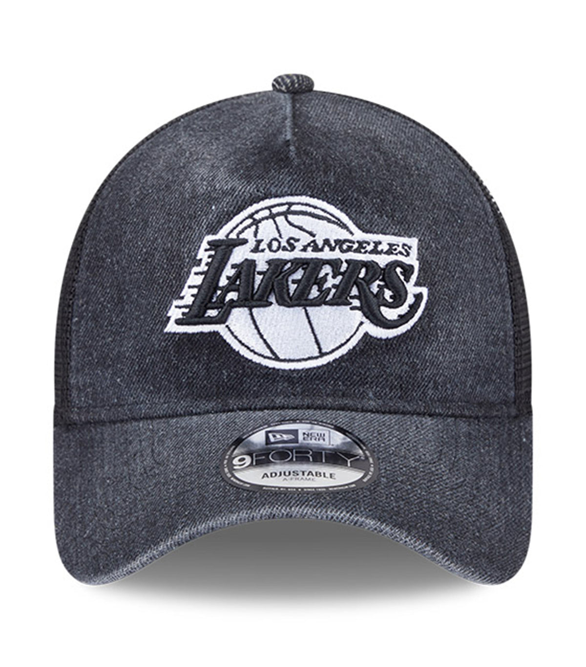 Los Angeles Lakers Washed Denim Q126 9FORTY A-Frame Trucker Adjustable Cap Black