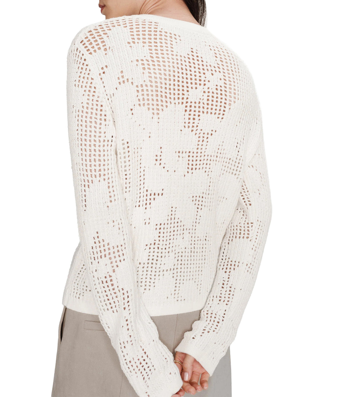 Velasquez Openwork Knit Long-Sleeve Cardigan Ecru