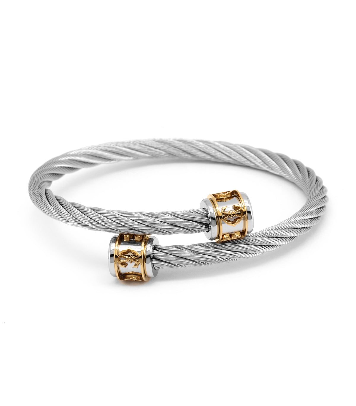 Celtic Logo Bangle Stainless Steel and Yellow Gold