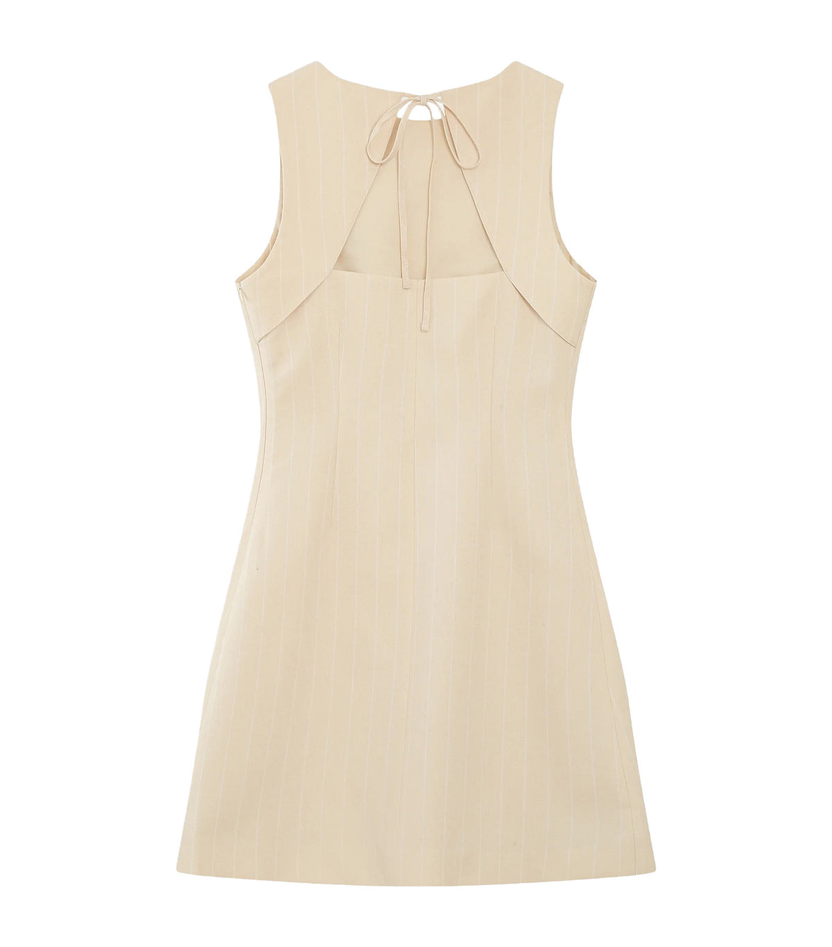 Vea Straight-Cut Short Striped Linen Dress Vanilla