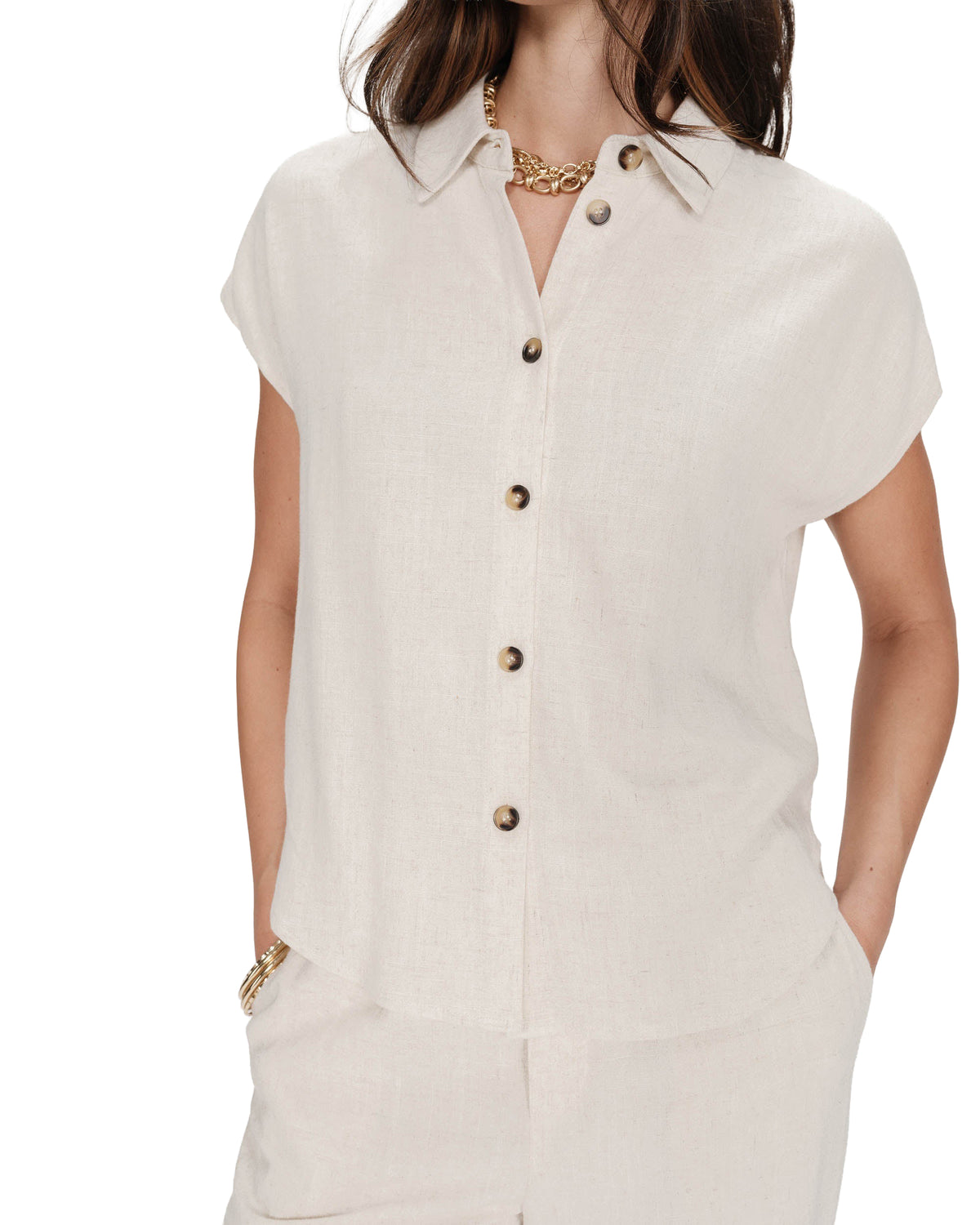 Perez Fluid Short-Sleeved Linen Shirt Sand