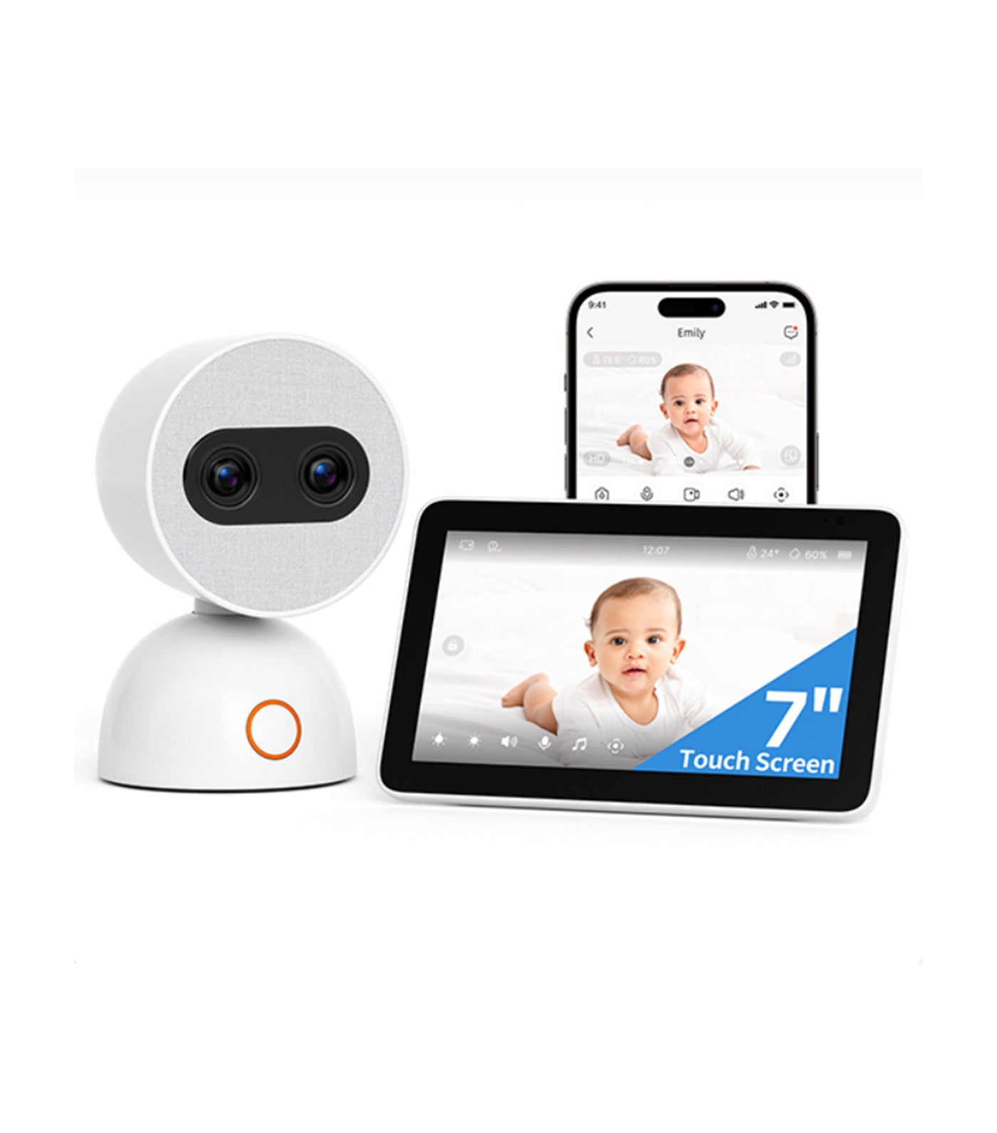 Simsky AI Baby Monitor (App & 7" Touch Screen Monitor) White