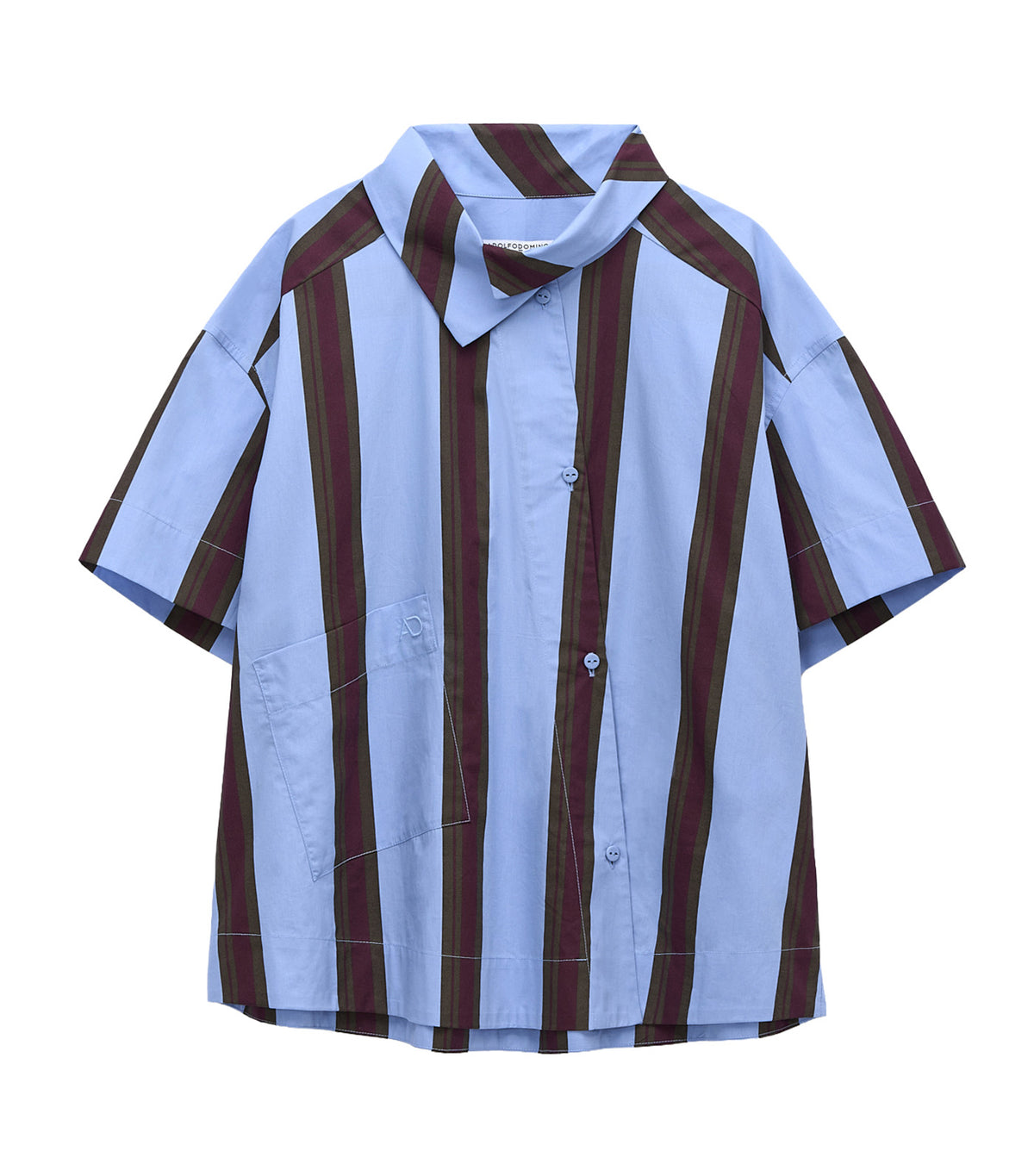 Cotton Striped Asymmetric Crop Shirt Blue Stripe