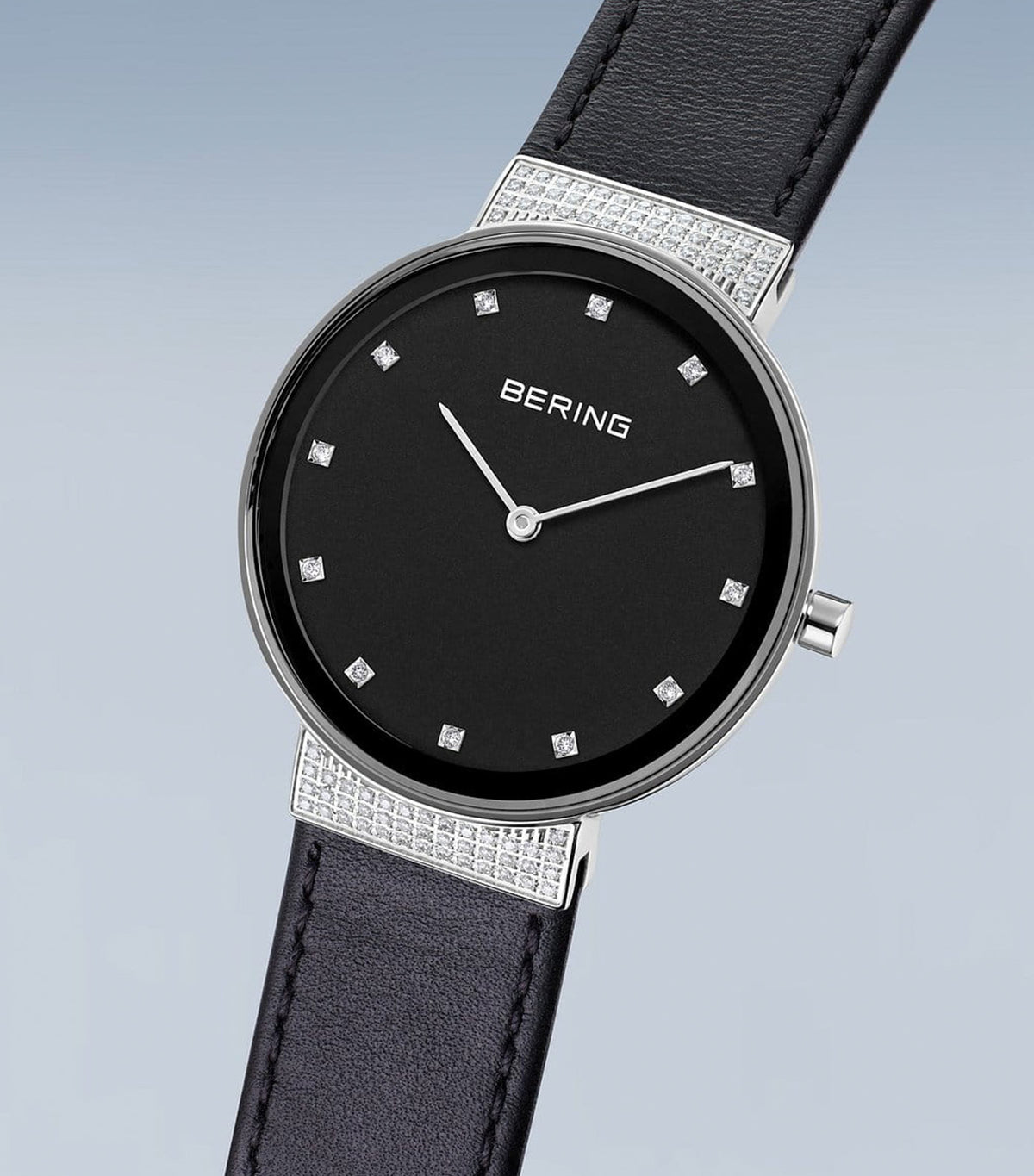 10135-4025 Women's Calfskin Strap Watch Silver/Black