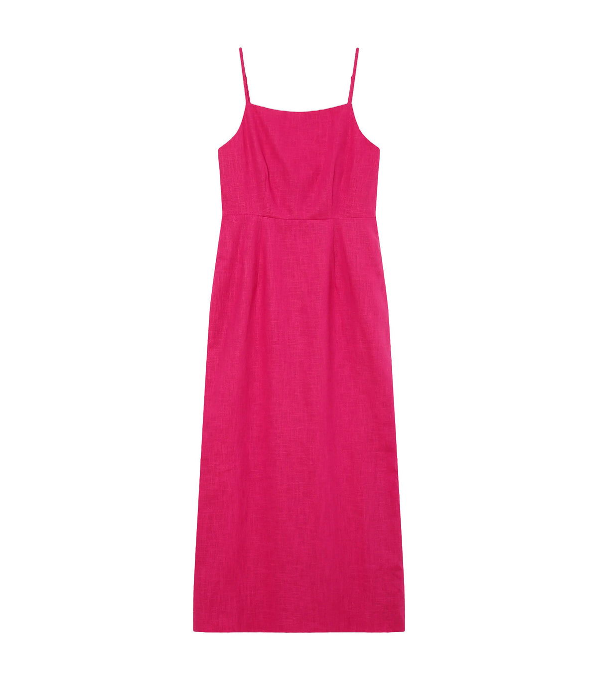 Veranys Fitted Square-Neck Long Linen Dress Fuchsia