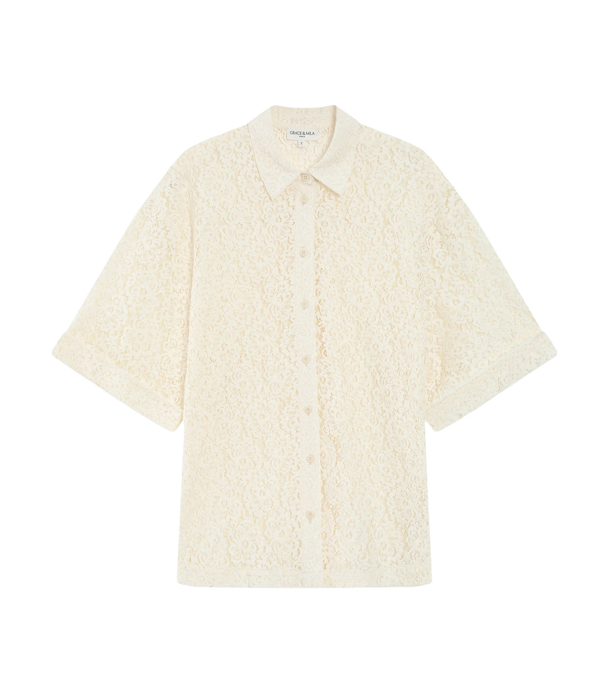 Vendel Sheer Three-Quarter-Sleeved Lace Shirt Ecru