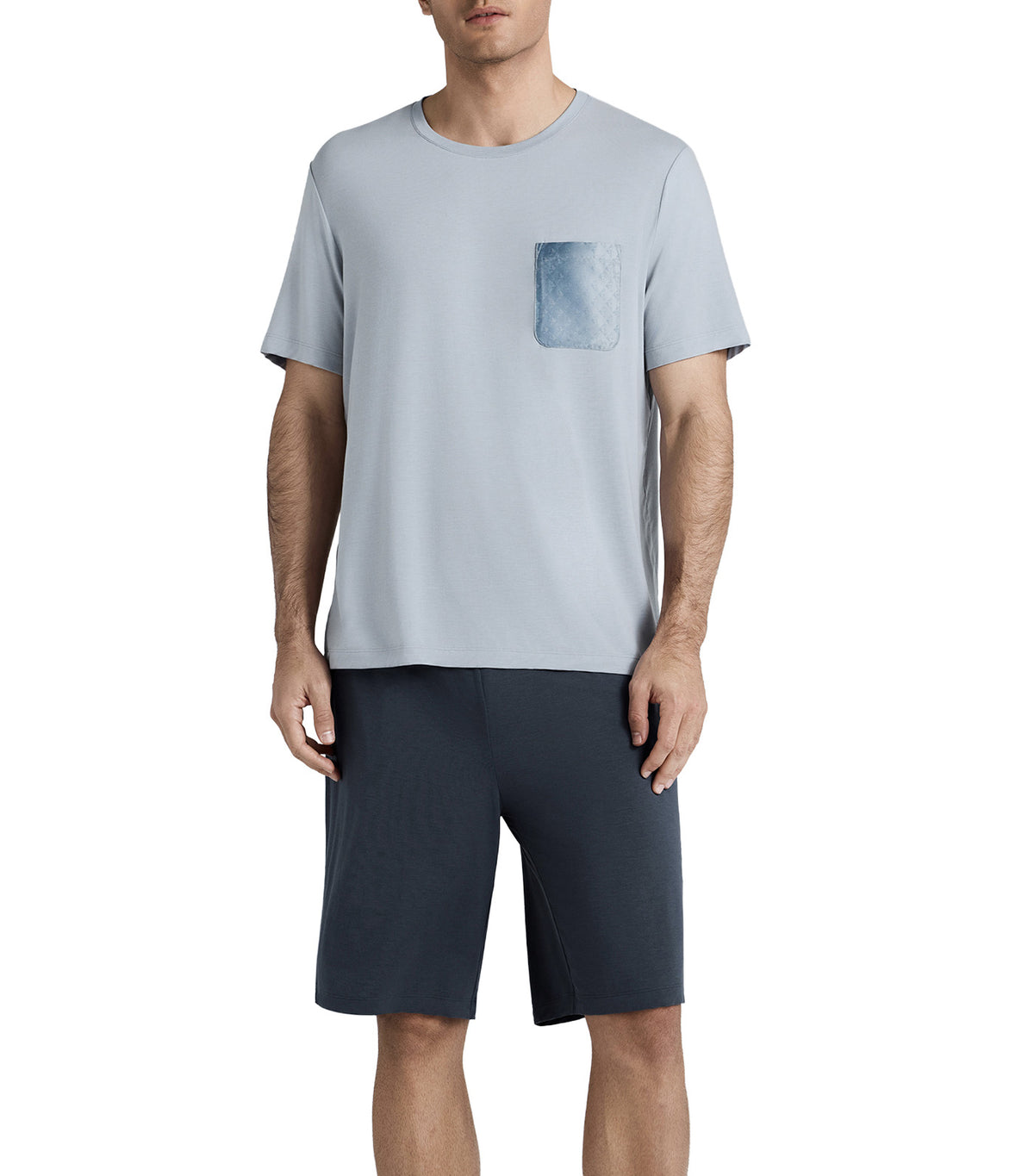 Men's Cooling Modal Lounge Short-Sleeve Top and Shorts Set Blue