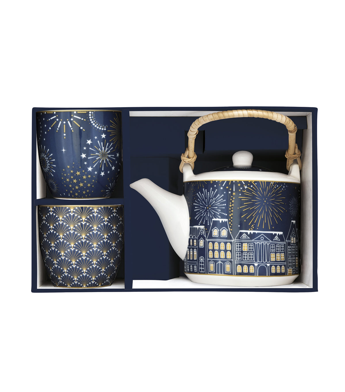 Midnight Porcelain Teapot with Metal Infuser and 2 Cups